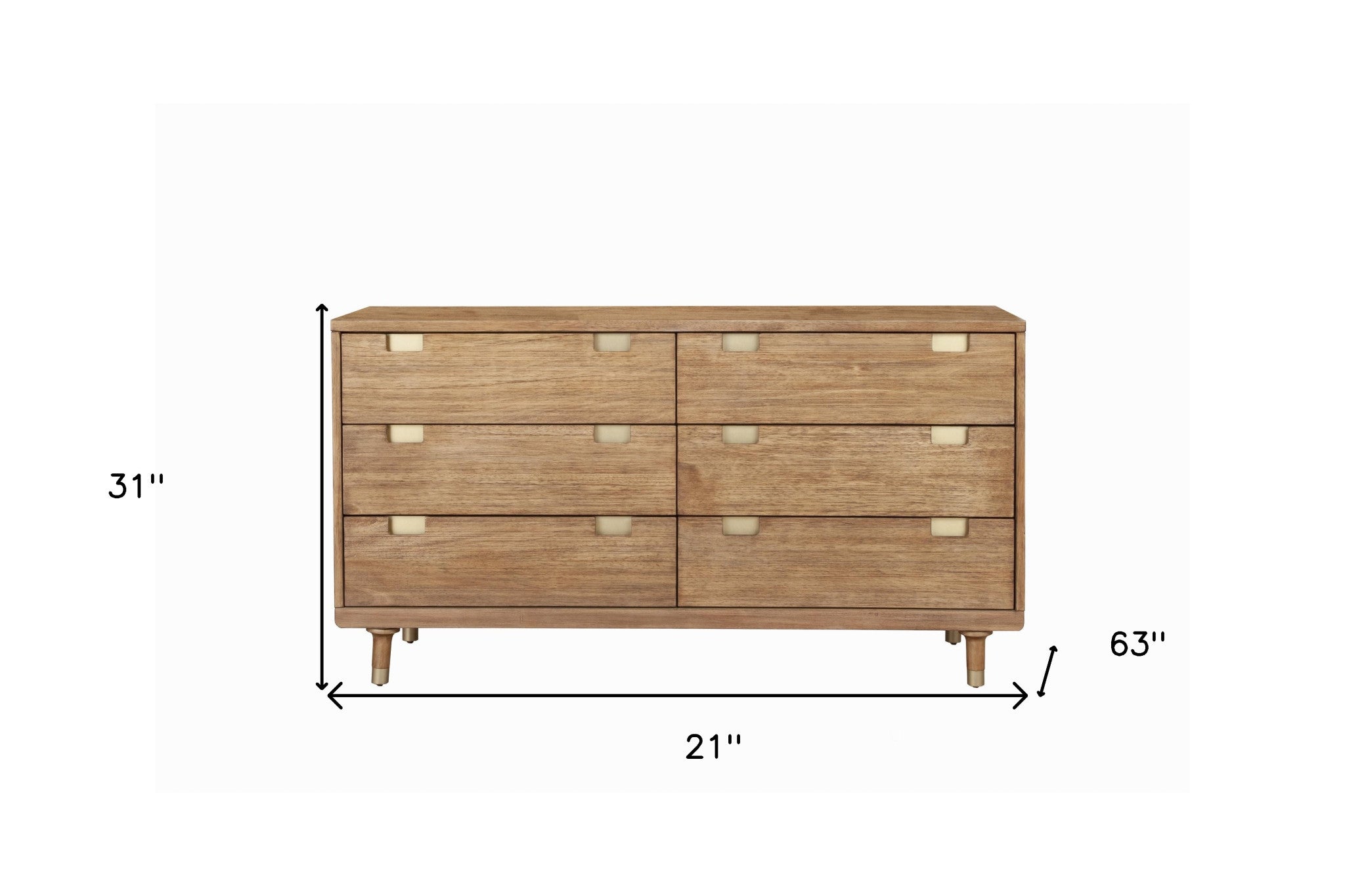 60" Brown Solid Wood Six Drawer Double Dresser