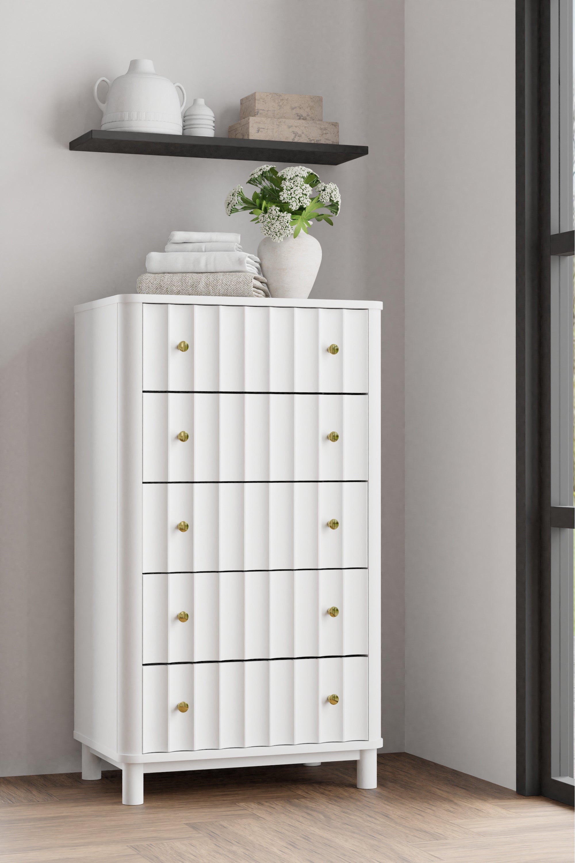 28" White Solid Wood Five Drawer Chest