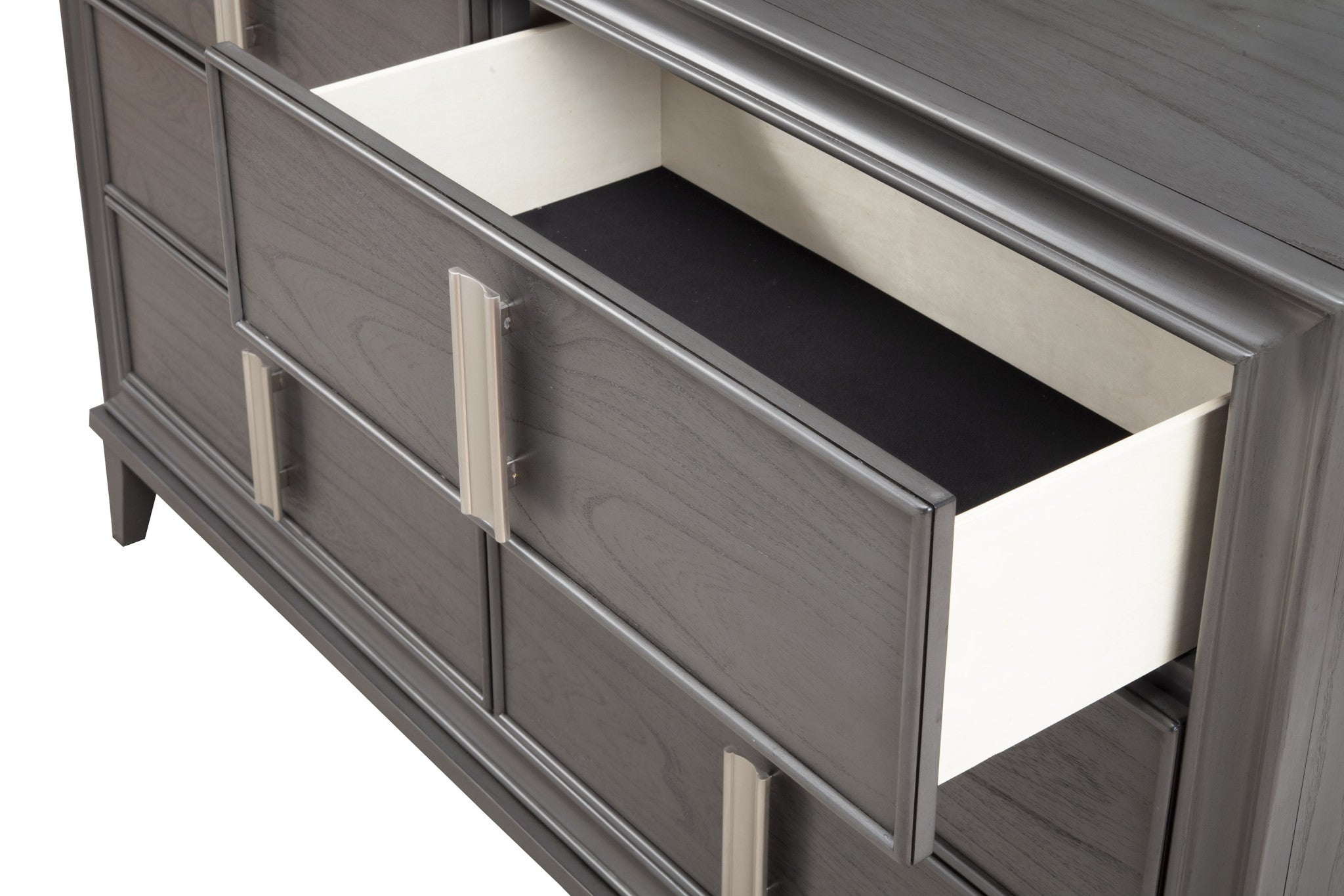 62" Dark Gray Solid Wood Six Drawer Double Dresser