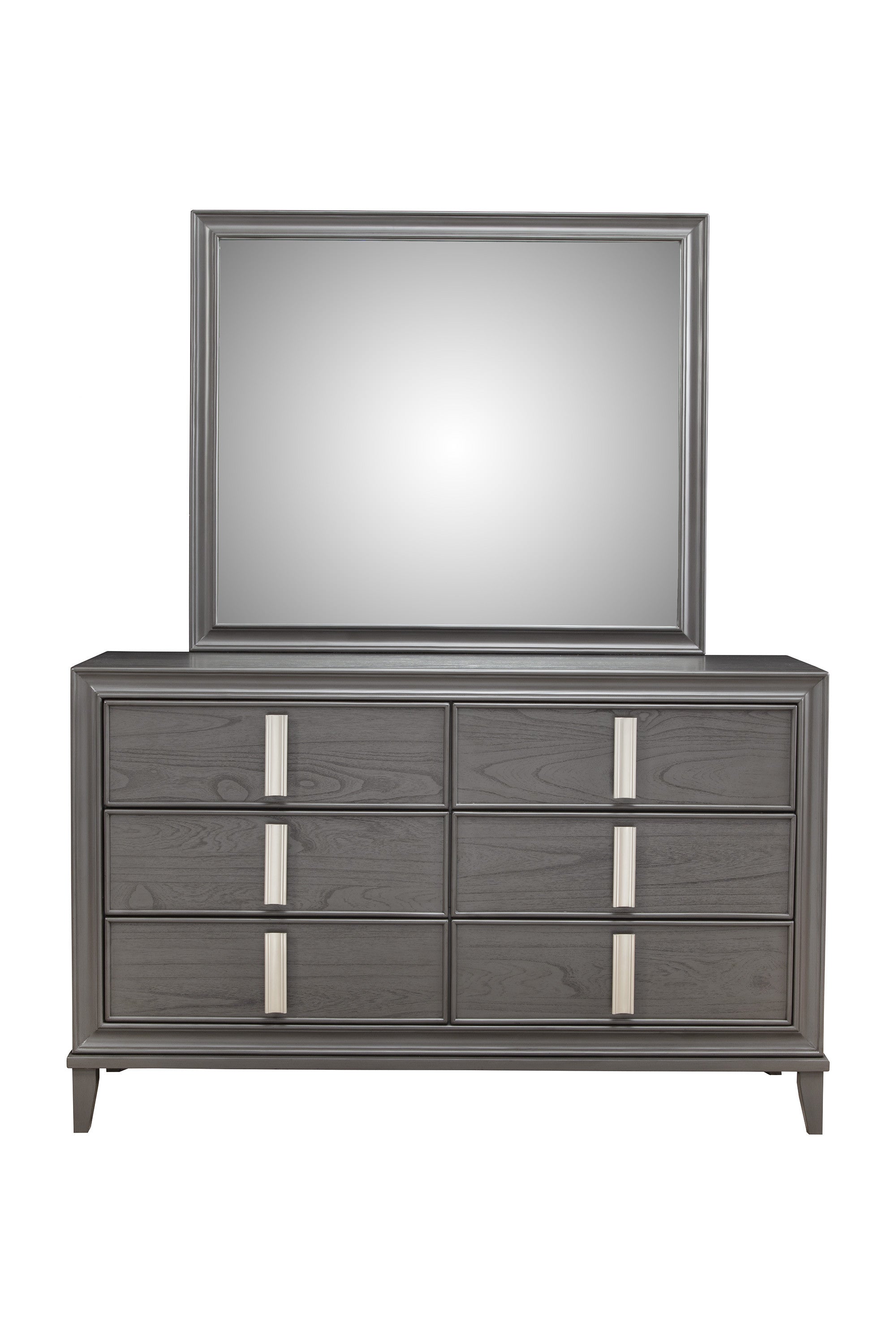 62" Dark Gray Solid Wood Six Drawer Double Dresser