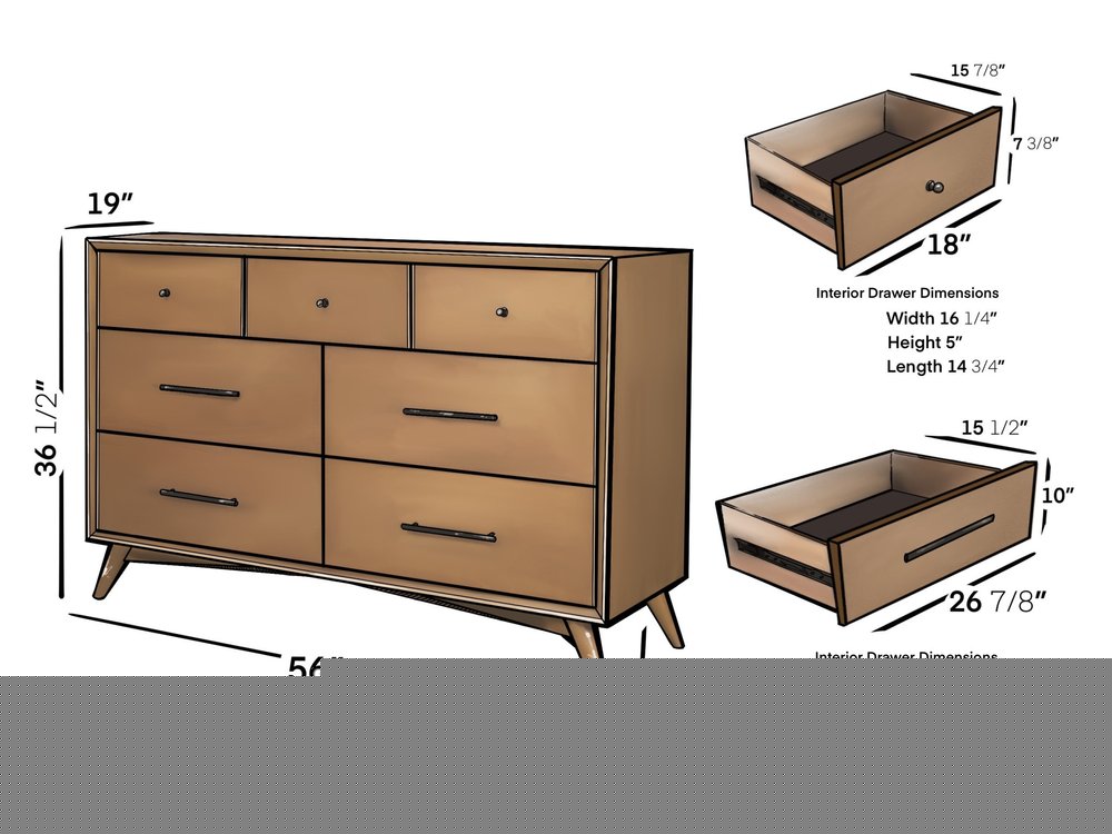 56" Brown Solid Wood Seven Drawer Double Dresser