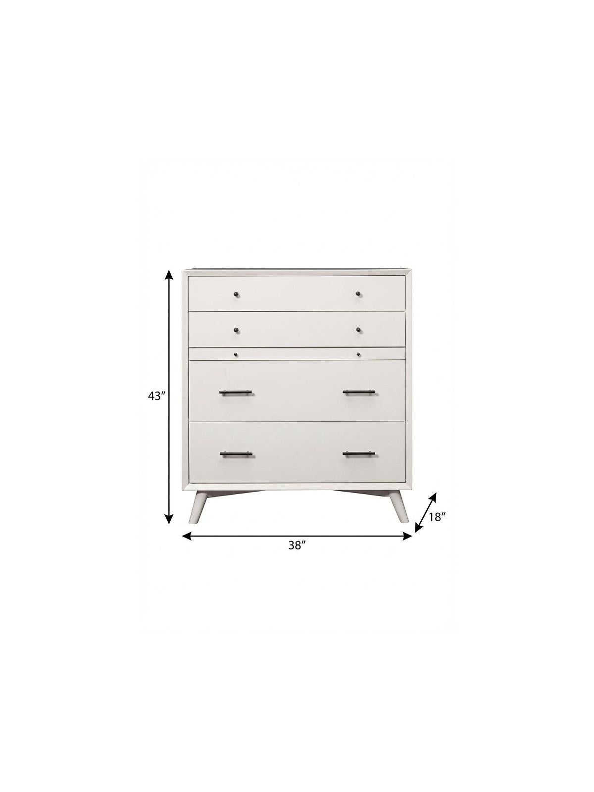 38" White Solid Wood Four Drawer Chest