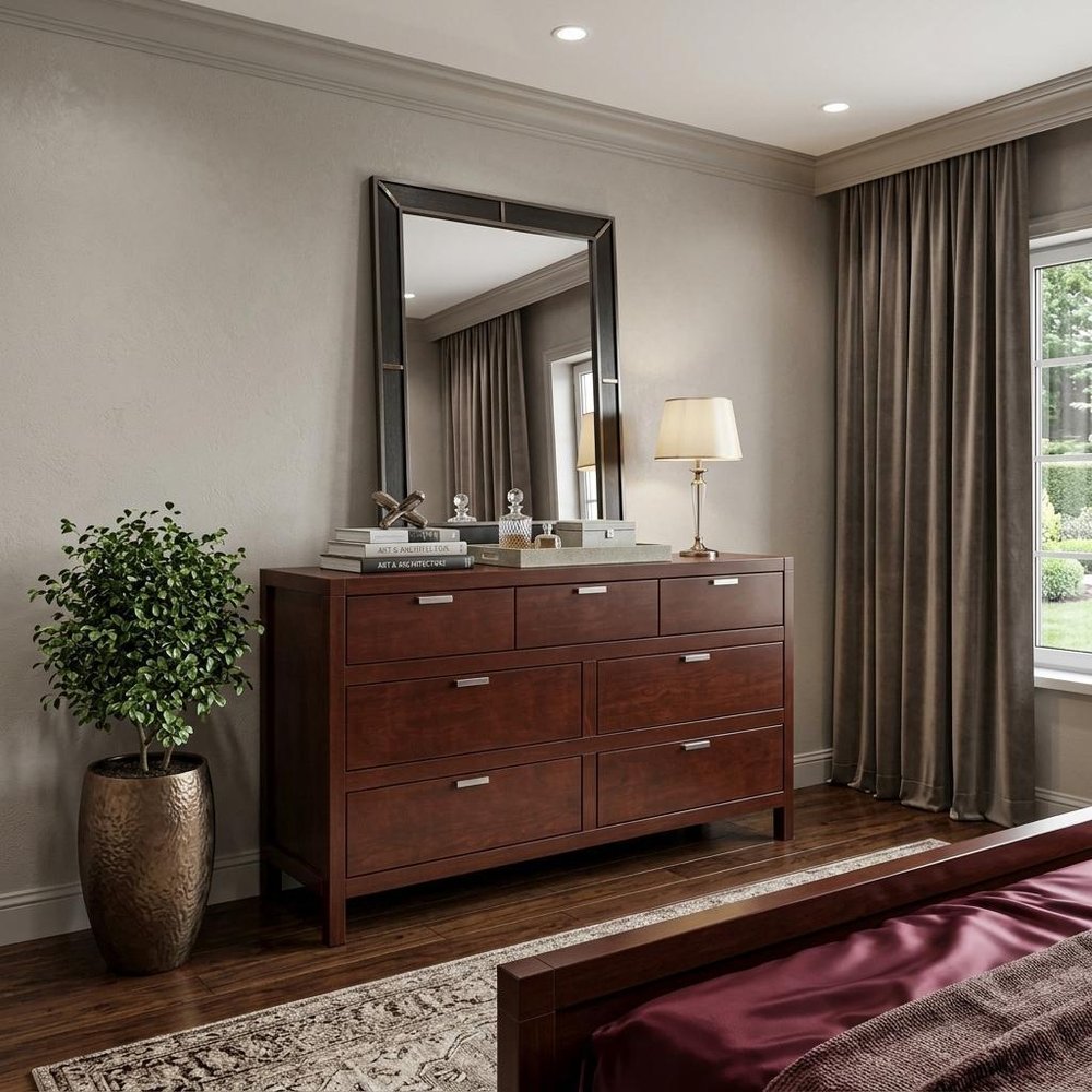 36" Brown Solid Wood Six Drawer Chest