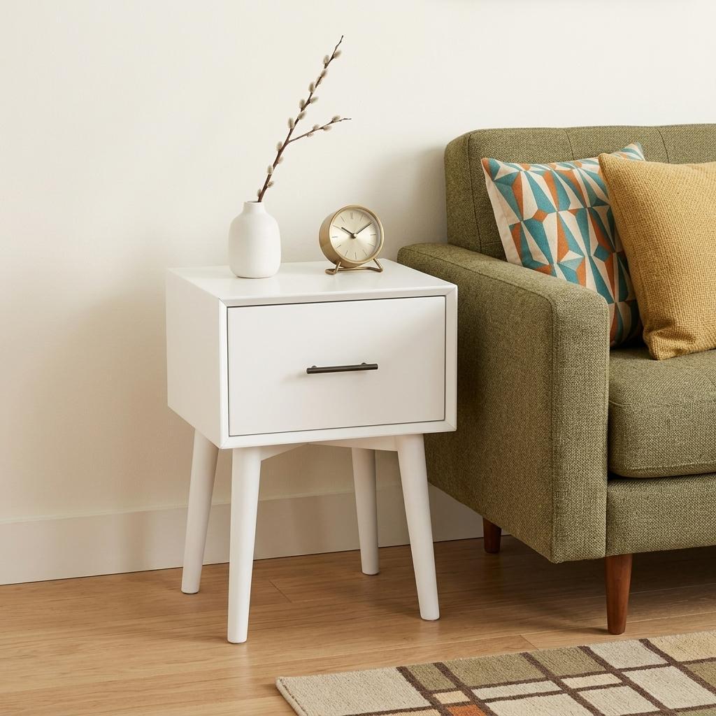 27" White Wood End Table With Drawer