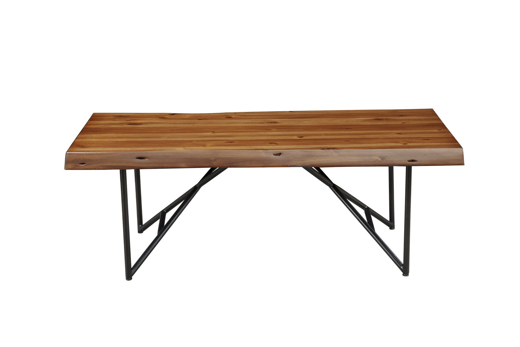 50" Brown And Black Solid Wood And Metal Coffee Table