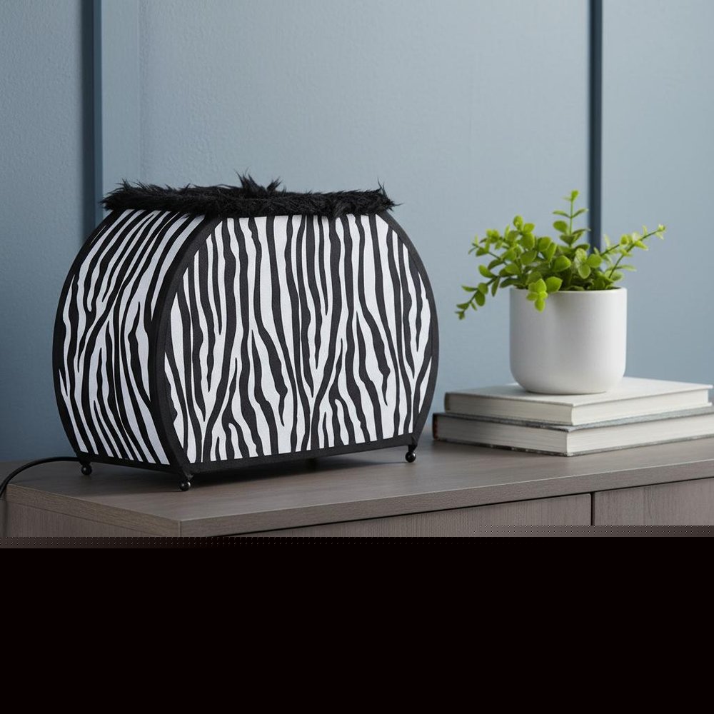 12" Black And White Funky Zebra Pattern Novelty Table Lamp