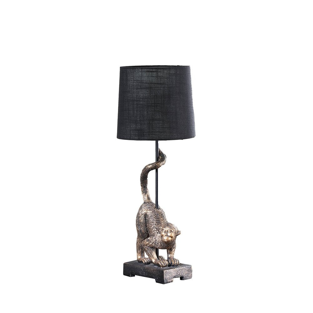 24" Antiqued Gold Monkey Table Lamp With Black Drum Shade