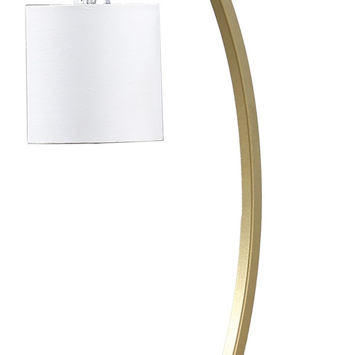 29" Gold Metal Two Light Arched Table Lamp With White Drum Shade