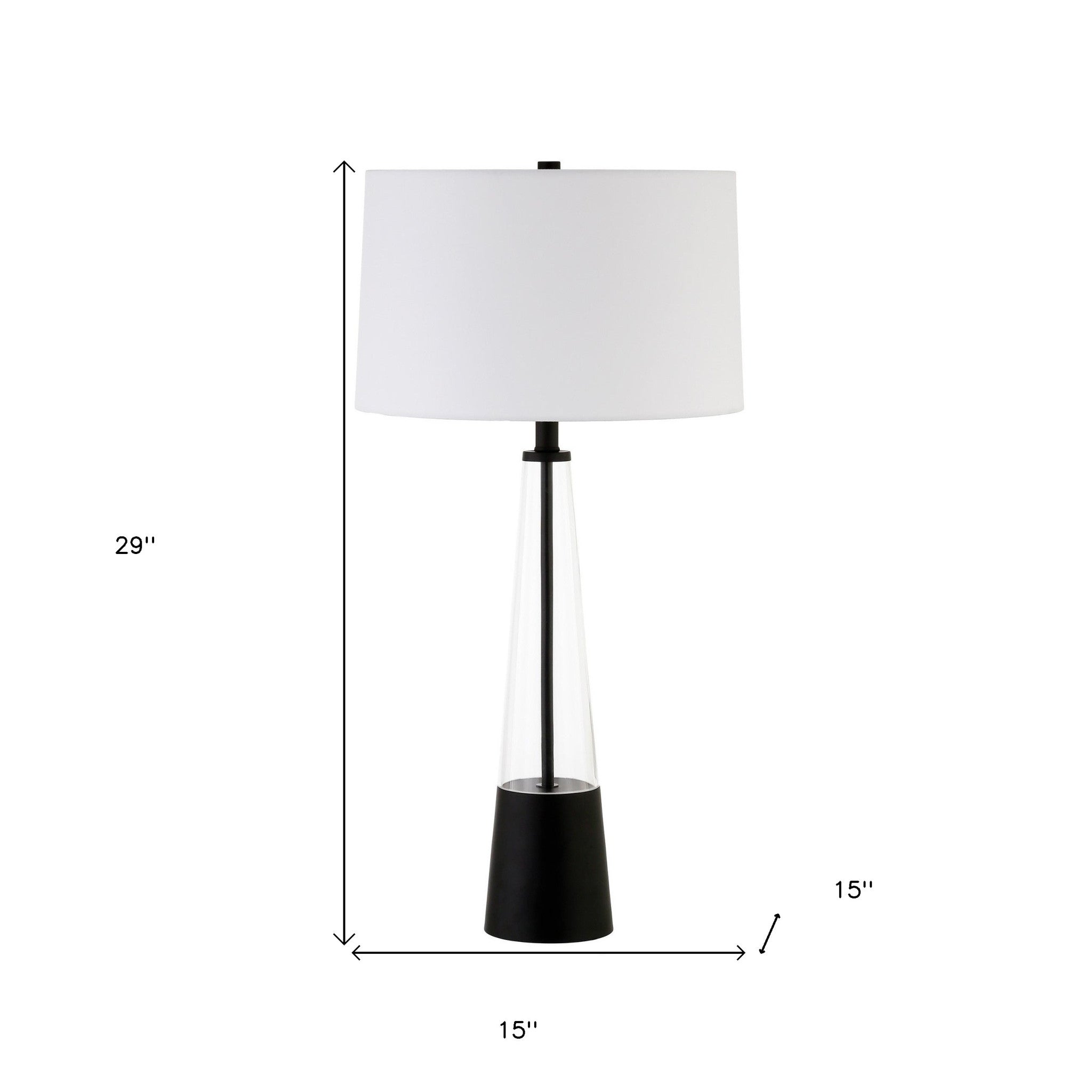 29" Black Glass Table Lamp With White Drum Shade