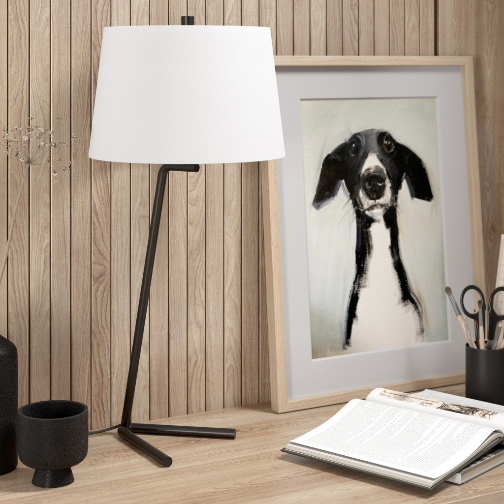 28" Black Metal Table Lamp With White Drum Shade