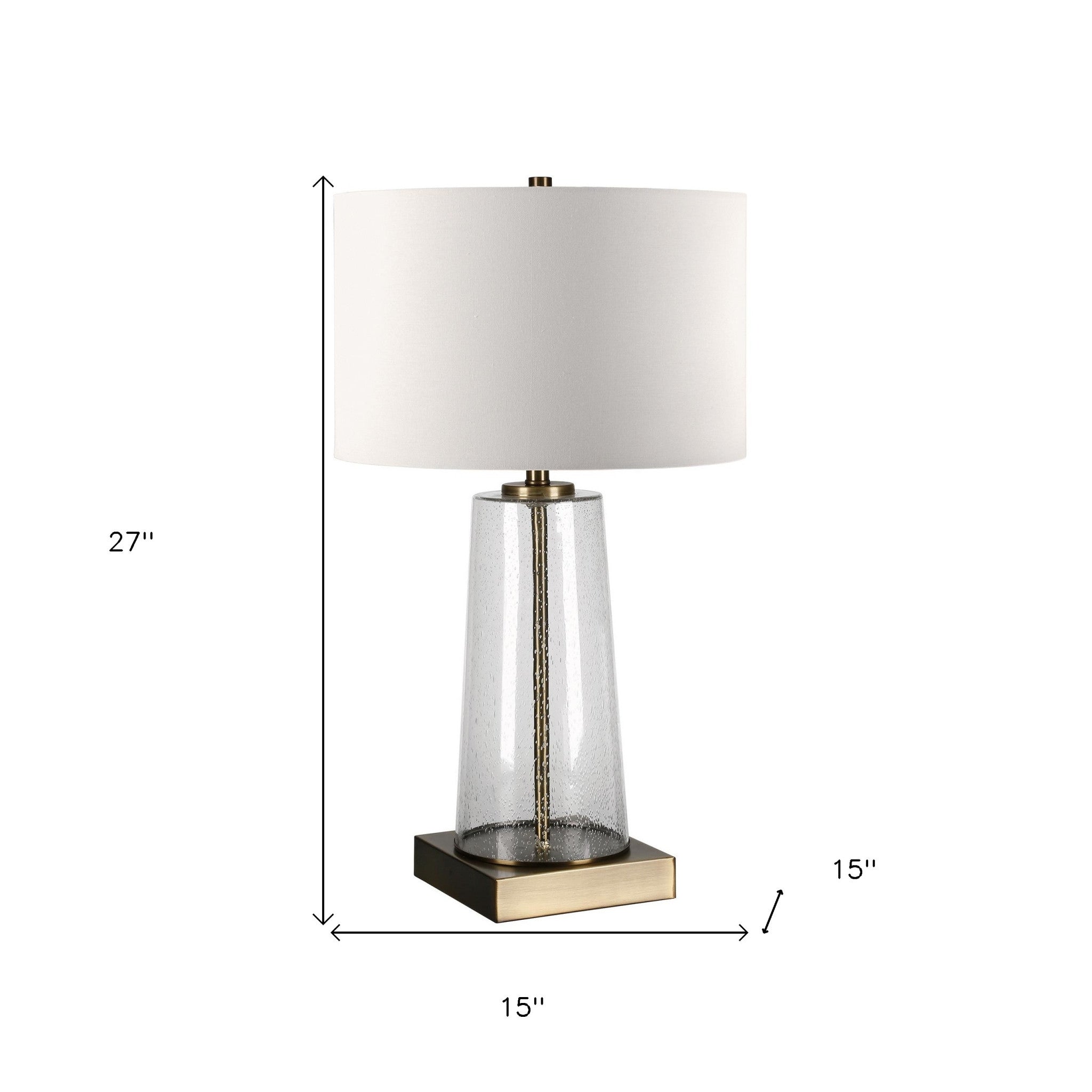 27" Brass Glass Table Lamp With White Drum Shade