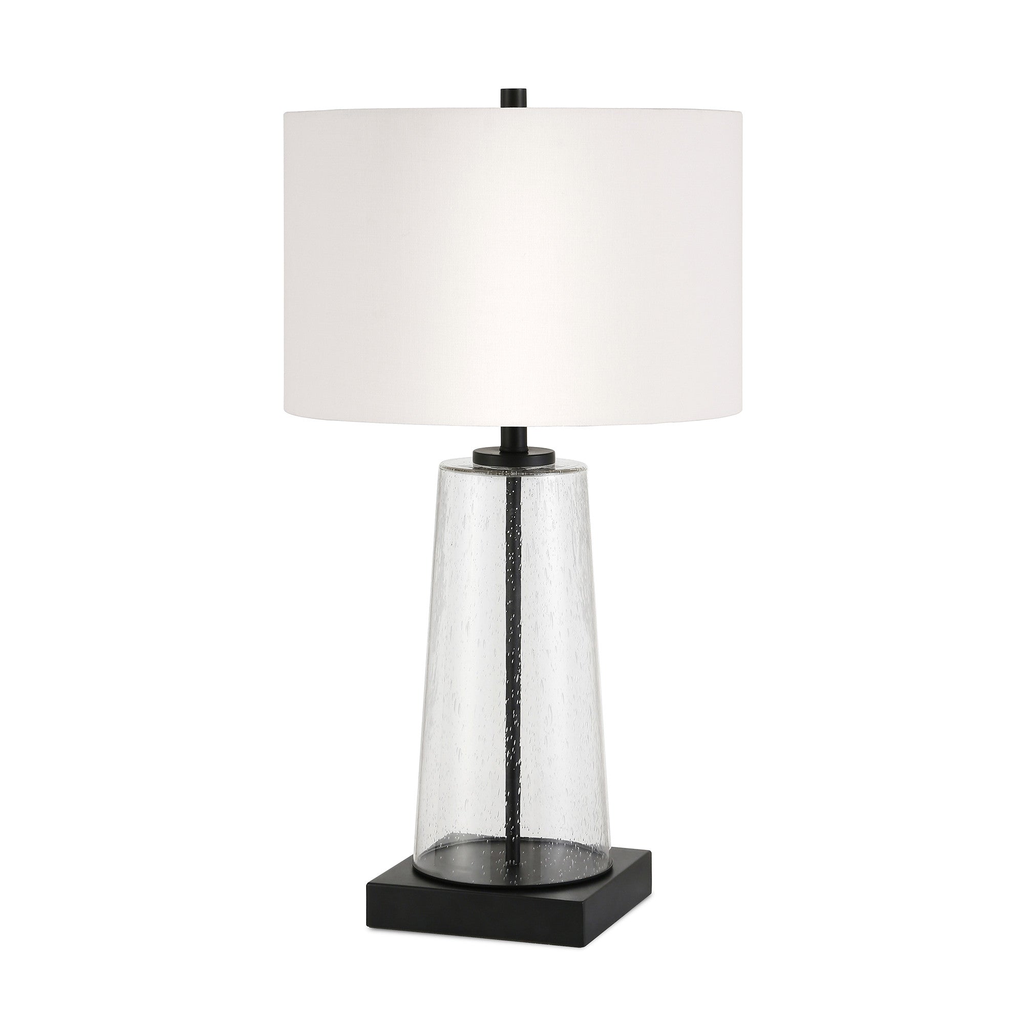 27" Black Glass Table Lamp With White Drum Shade