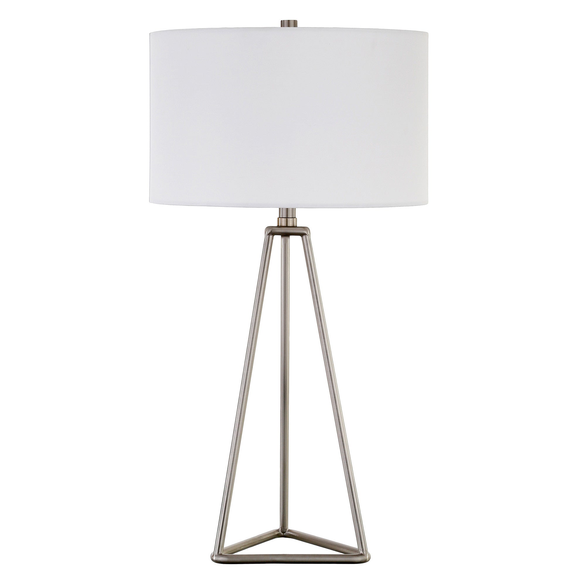26" Silver Metal Table Lamp With White Drum Shade