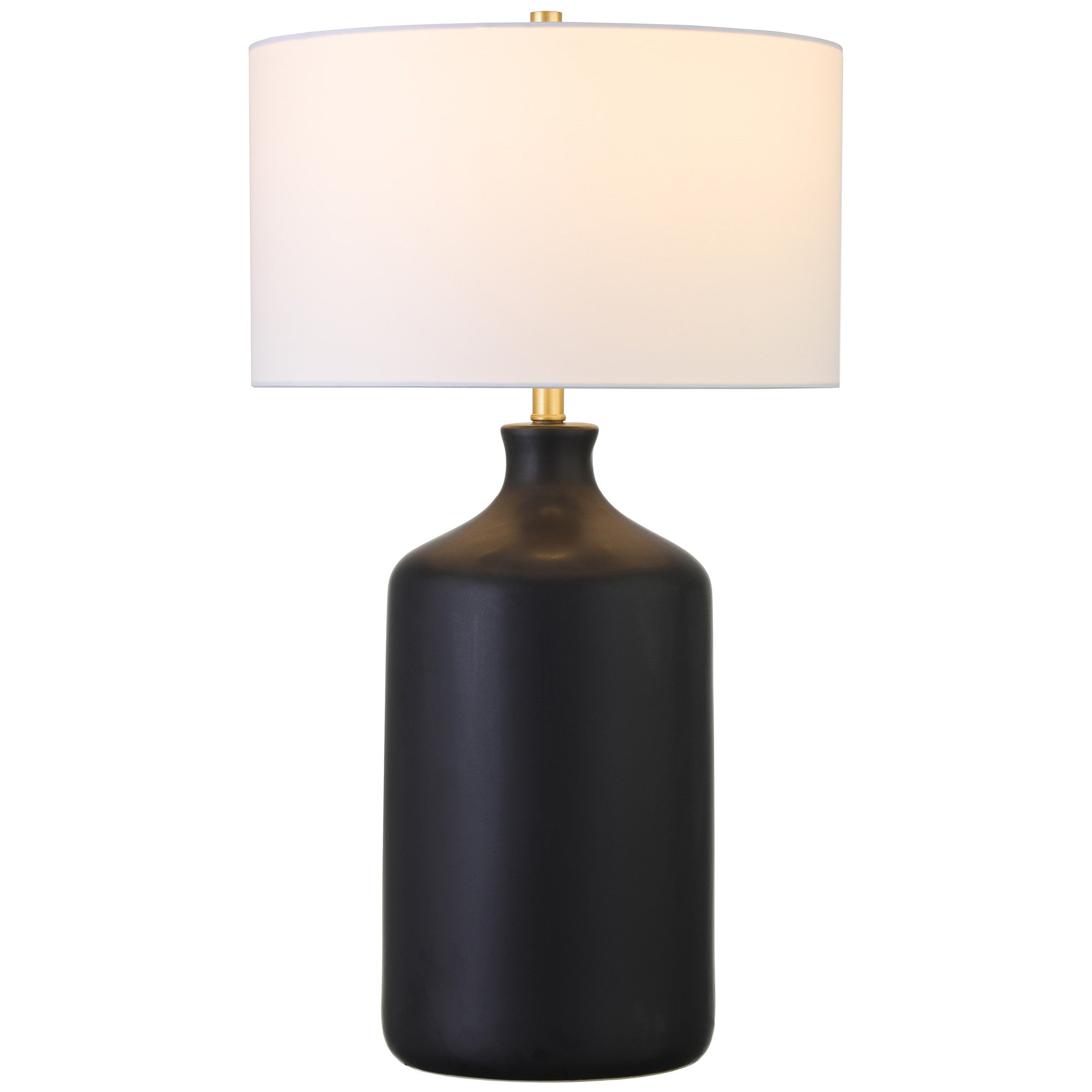 29" Black Ceramic Table Lamp With White Drum Shade