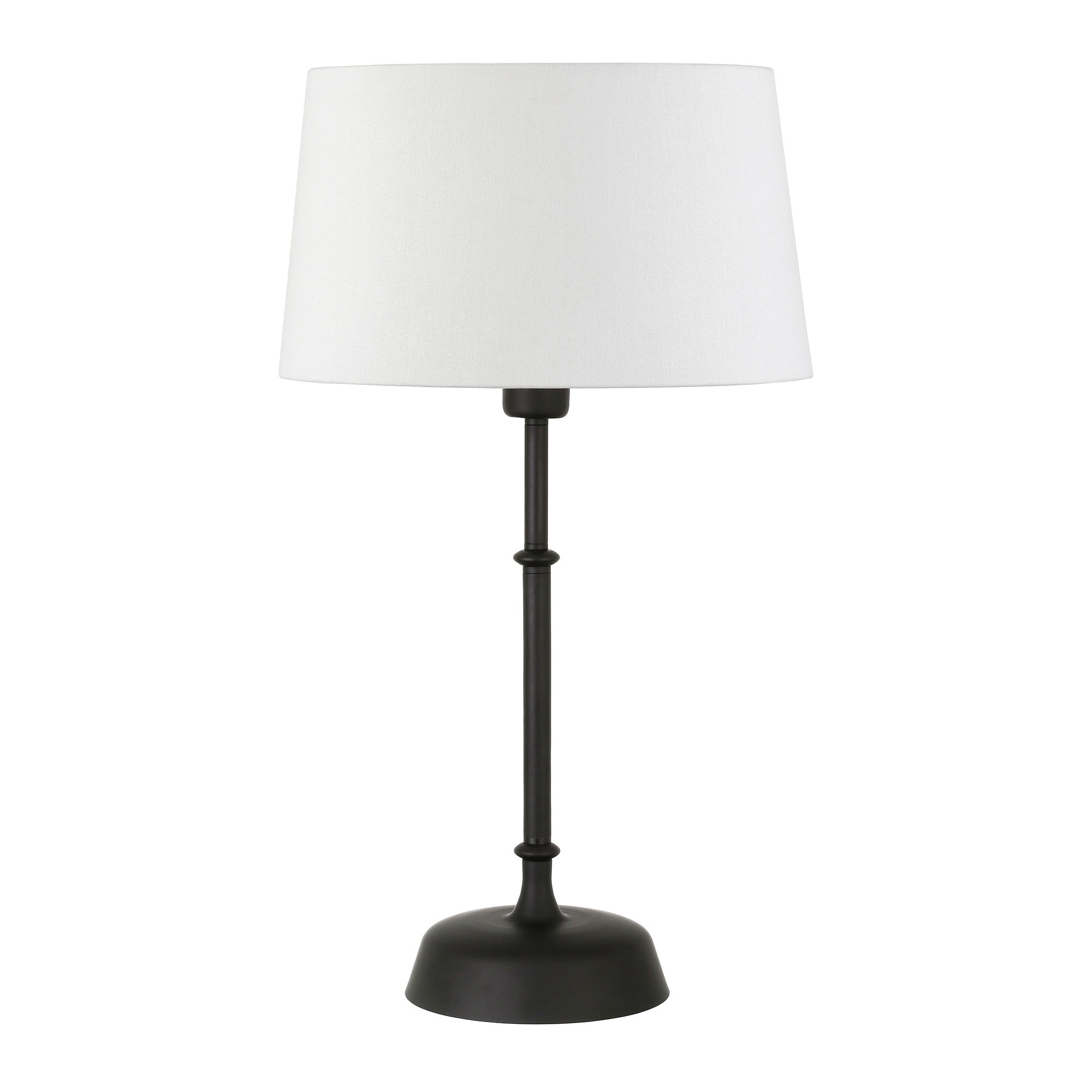 24" Black Metal Table Lamp With White Drum Shade