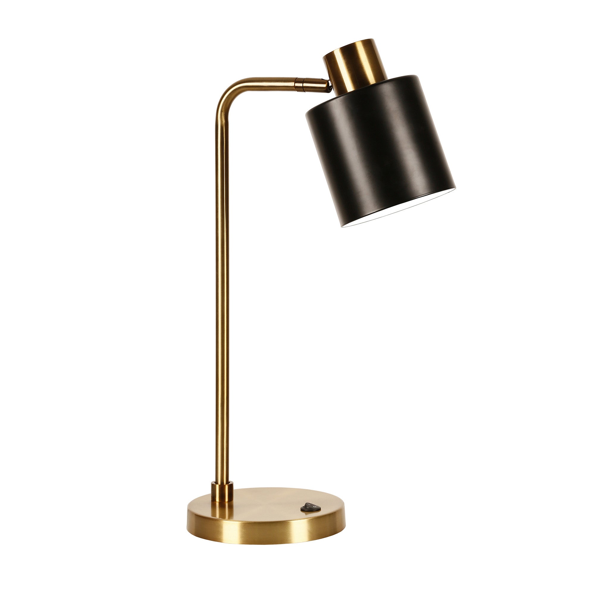 20" Gold Metal Desk Table Lamp With Black Drum Shade
