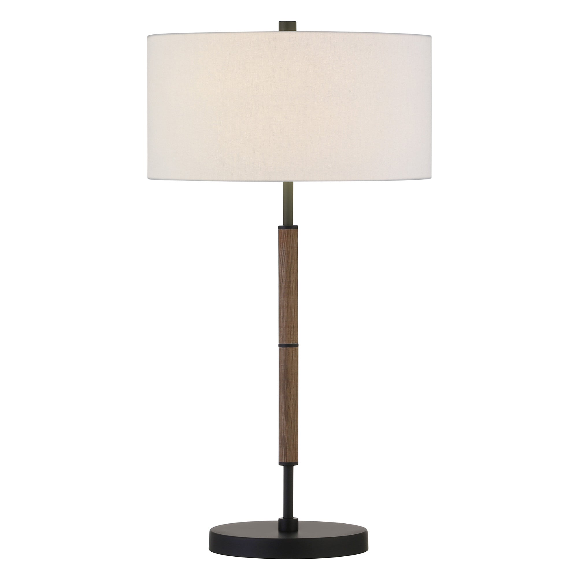 25" Brown and Black Metal Two Light Table Lamp With White Drum Shade
