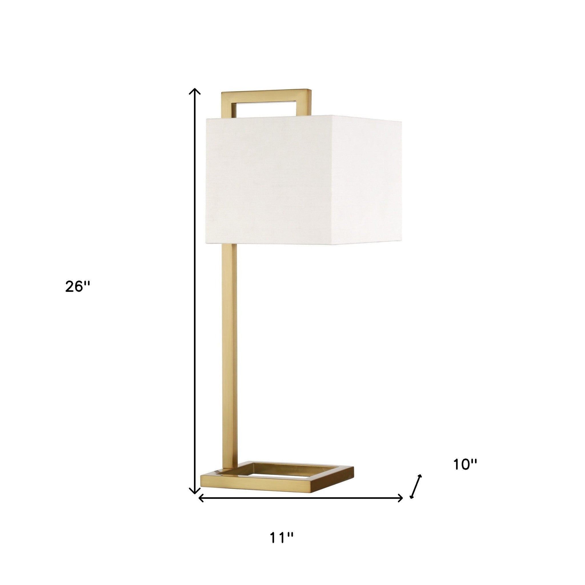 26" Gold Metal Arched Table Lamp With White Square Shade