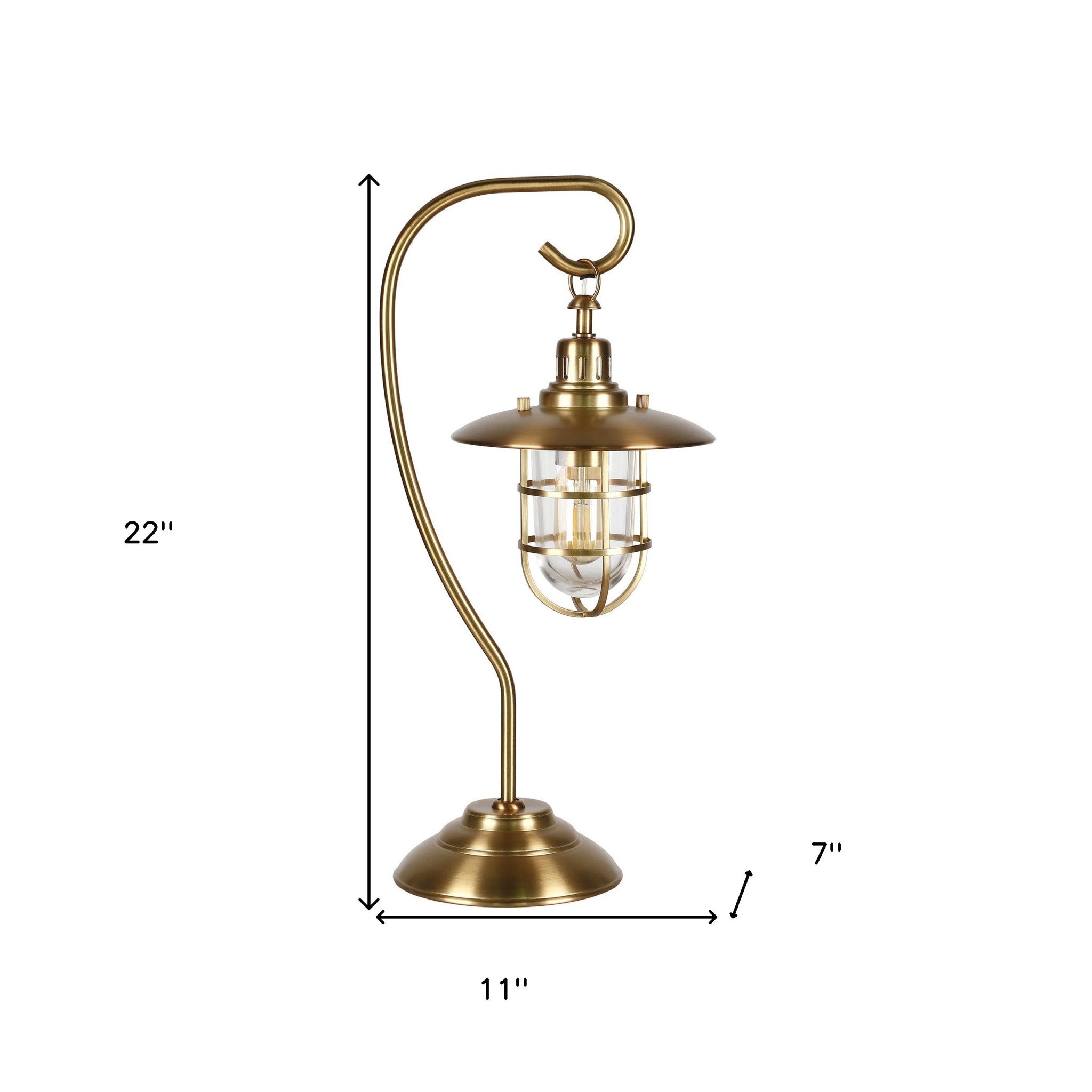 22" Antiqued Brass Metal Arched Table Lamp With Brass Cage Shade