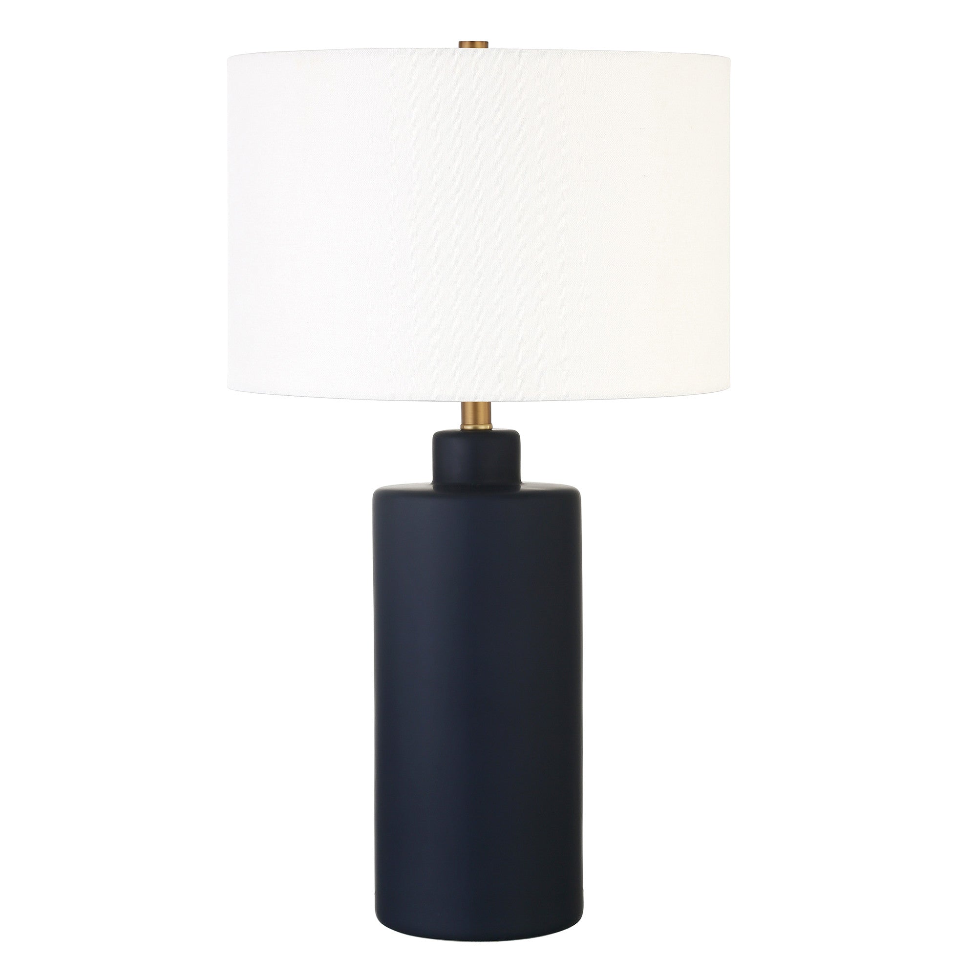 25" Navy Blue Ceramic Cylinder Table Lamp With White Drum Shade
