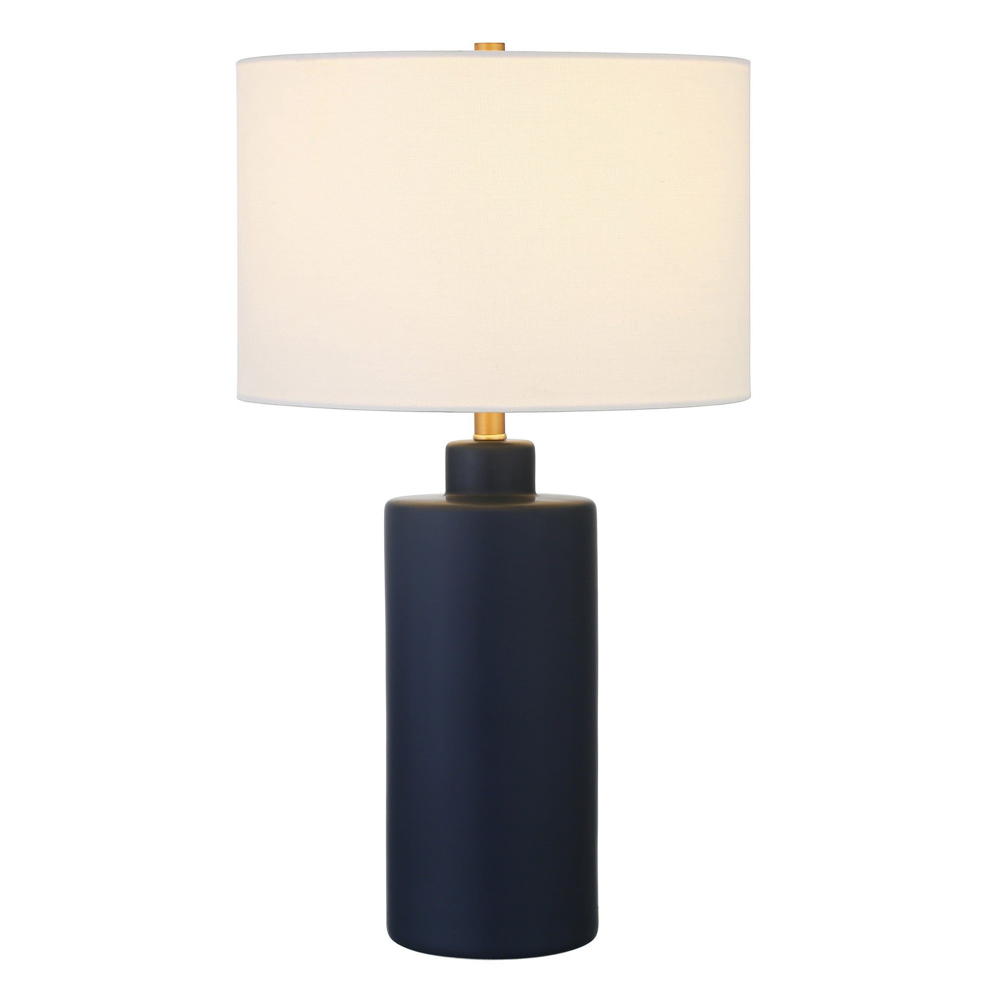 25" Navy Blue Ceramic Cylinder Table Lamp With White Drum Shade