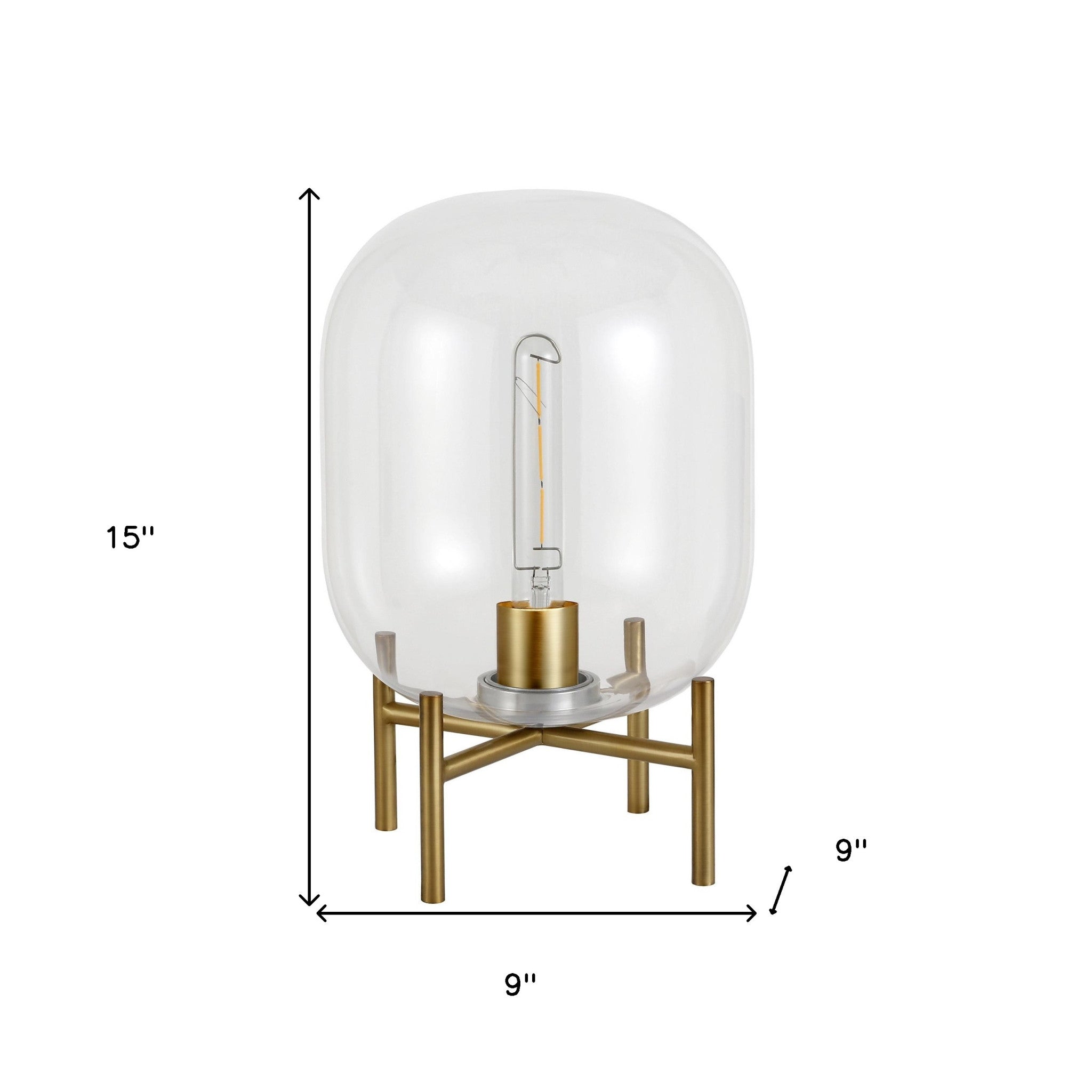 15" Brass Metal Table Lamp With Clear Cylinder Shade