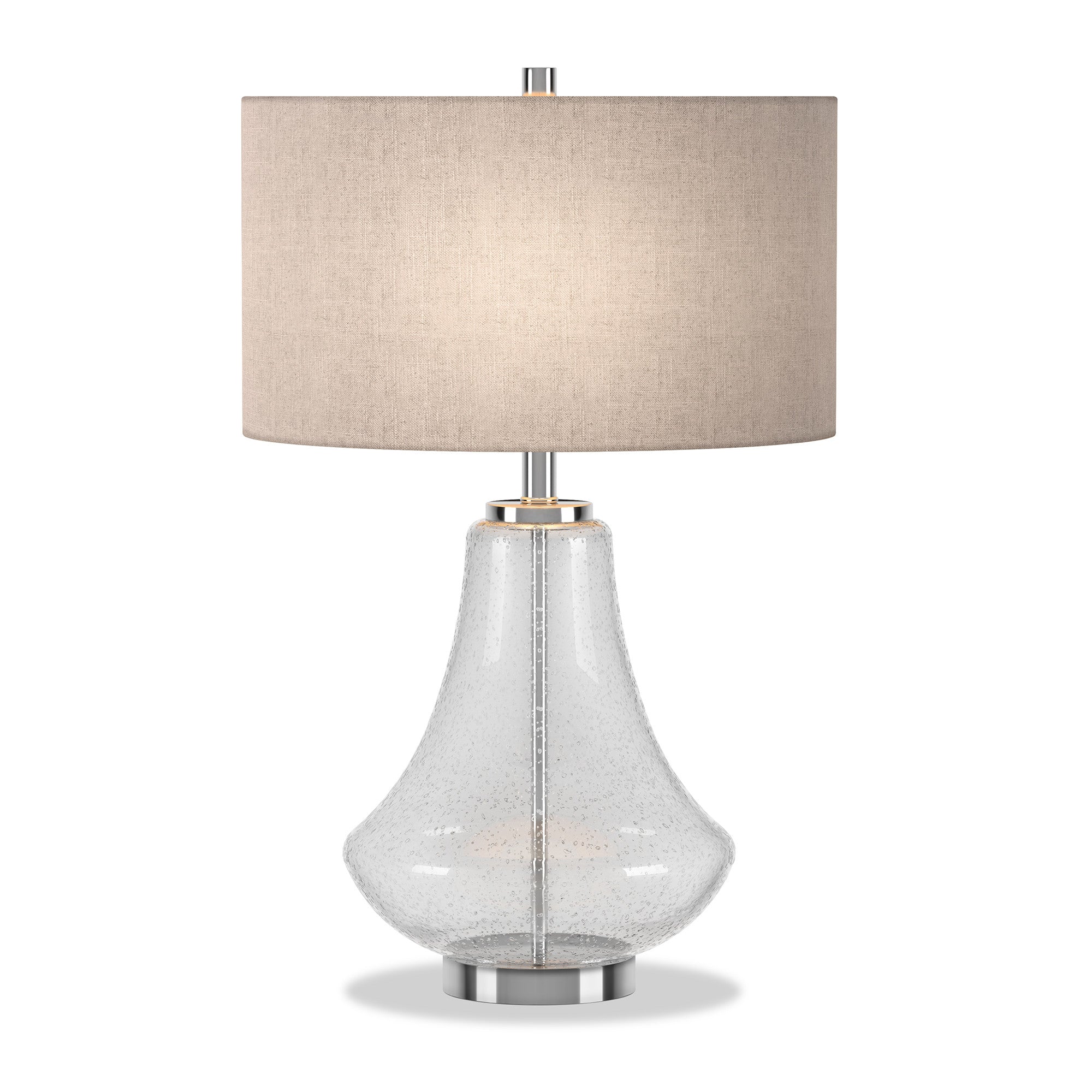 23" Nickel Glass Table Lamp With Flax Drum Shade