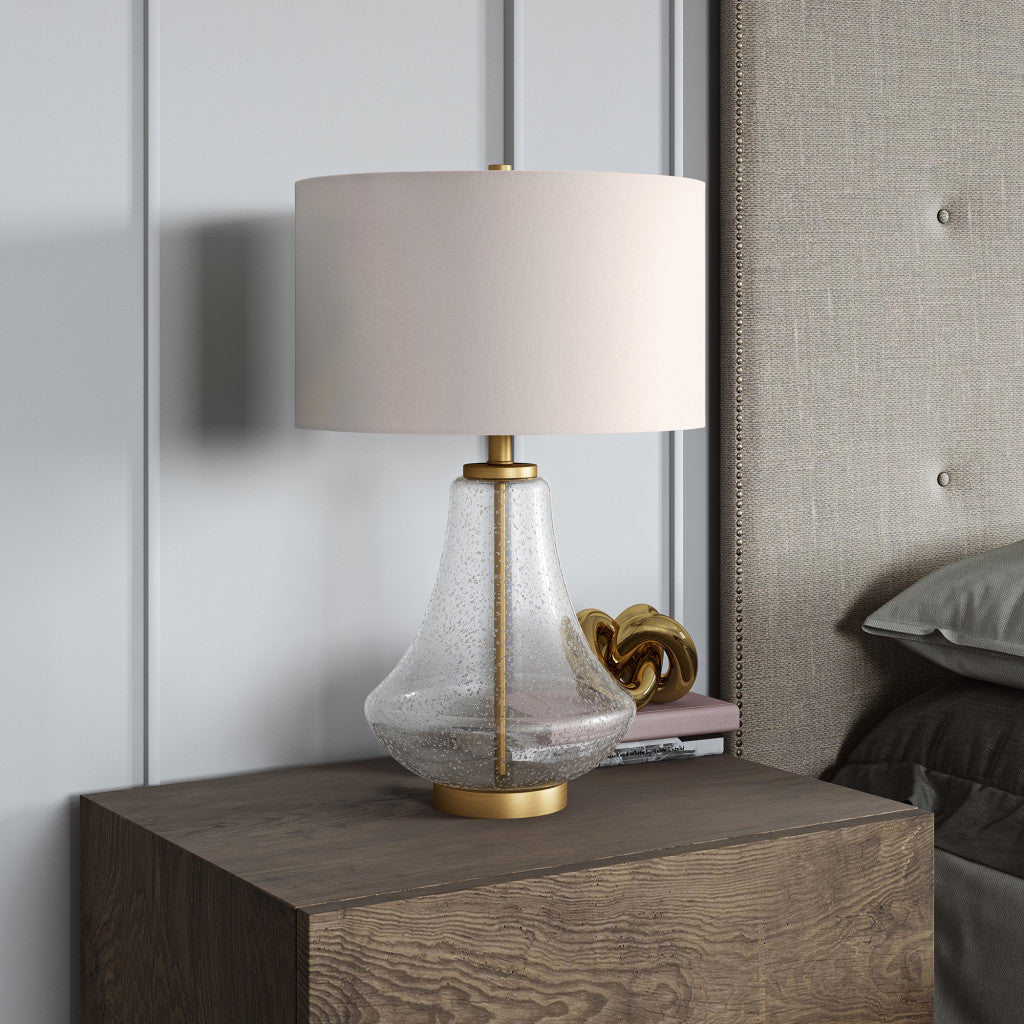 23" Brass Glass Table Lamp With White Drum Shade