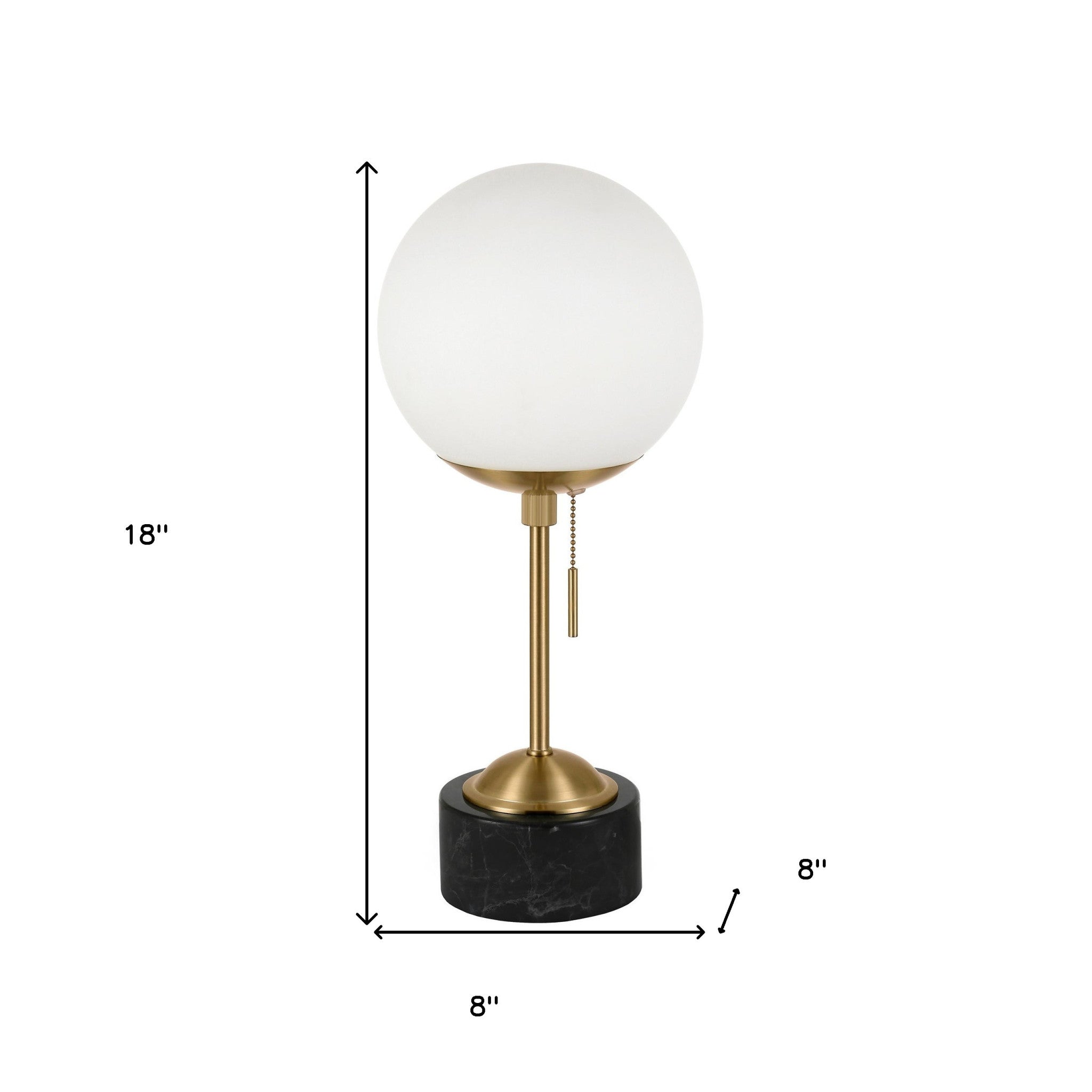 18" Black and Gold Marble Globe Table Lamp With White Globe Shade