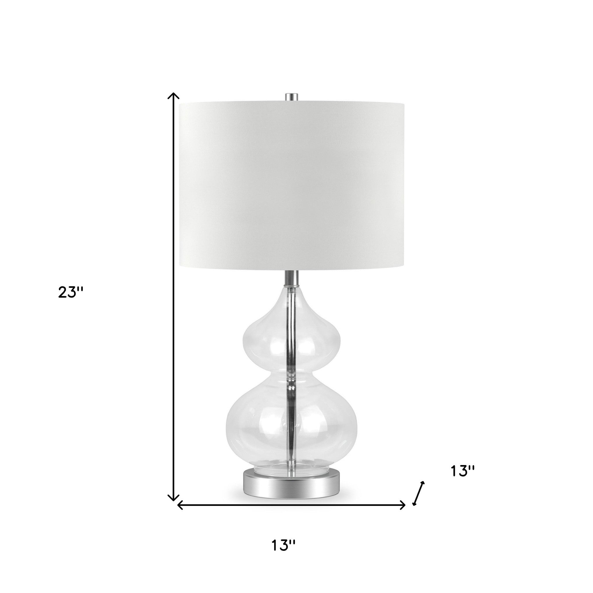 23" Clear Glass Gourd Table Lamp With White Drum Shade