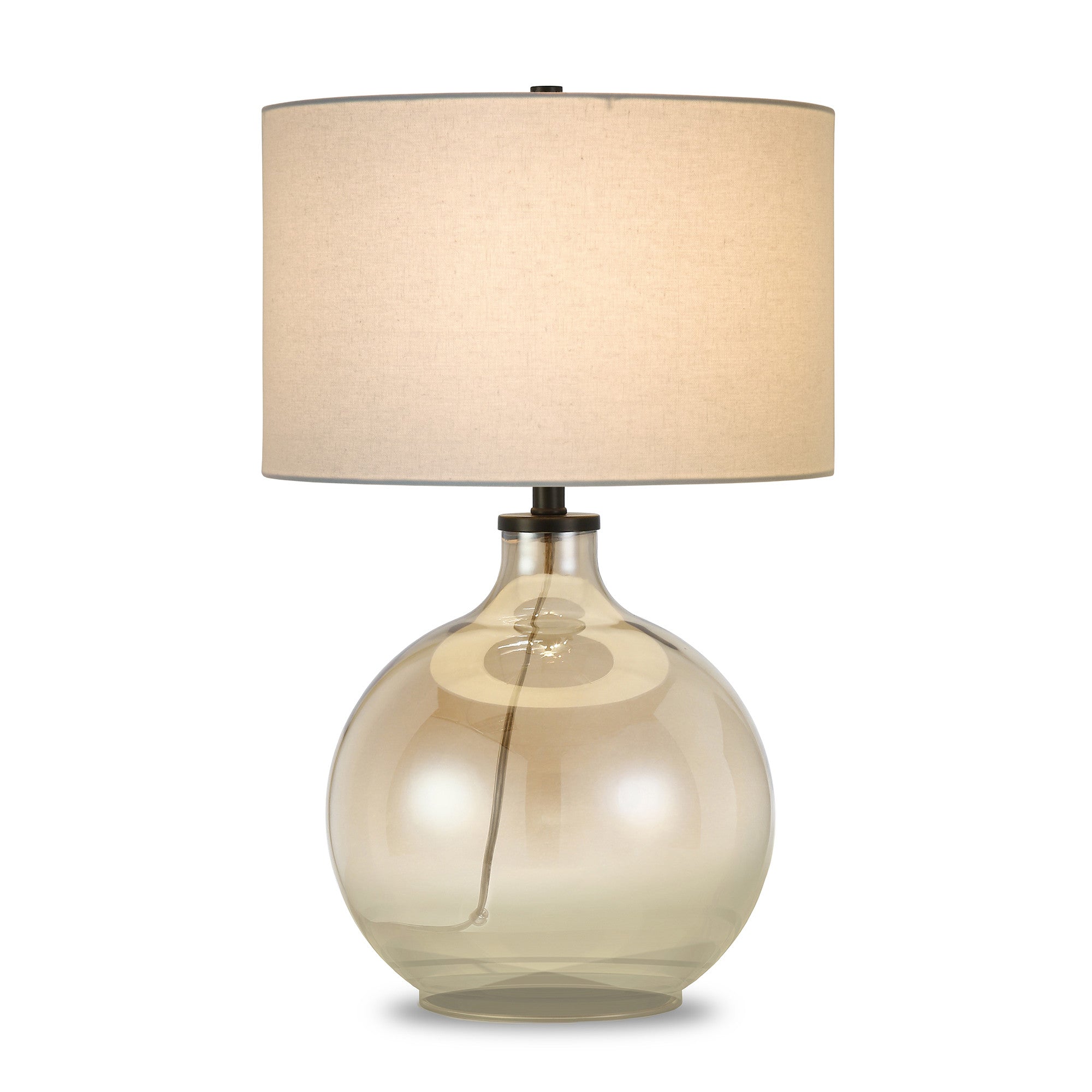 24" Gold Glass Globe Table Lamp With White Drum Shade