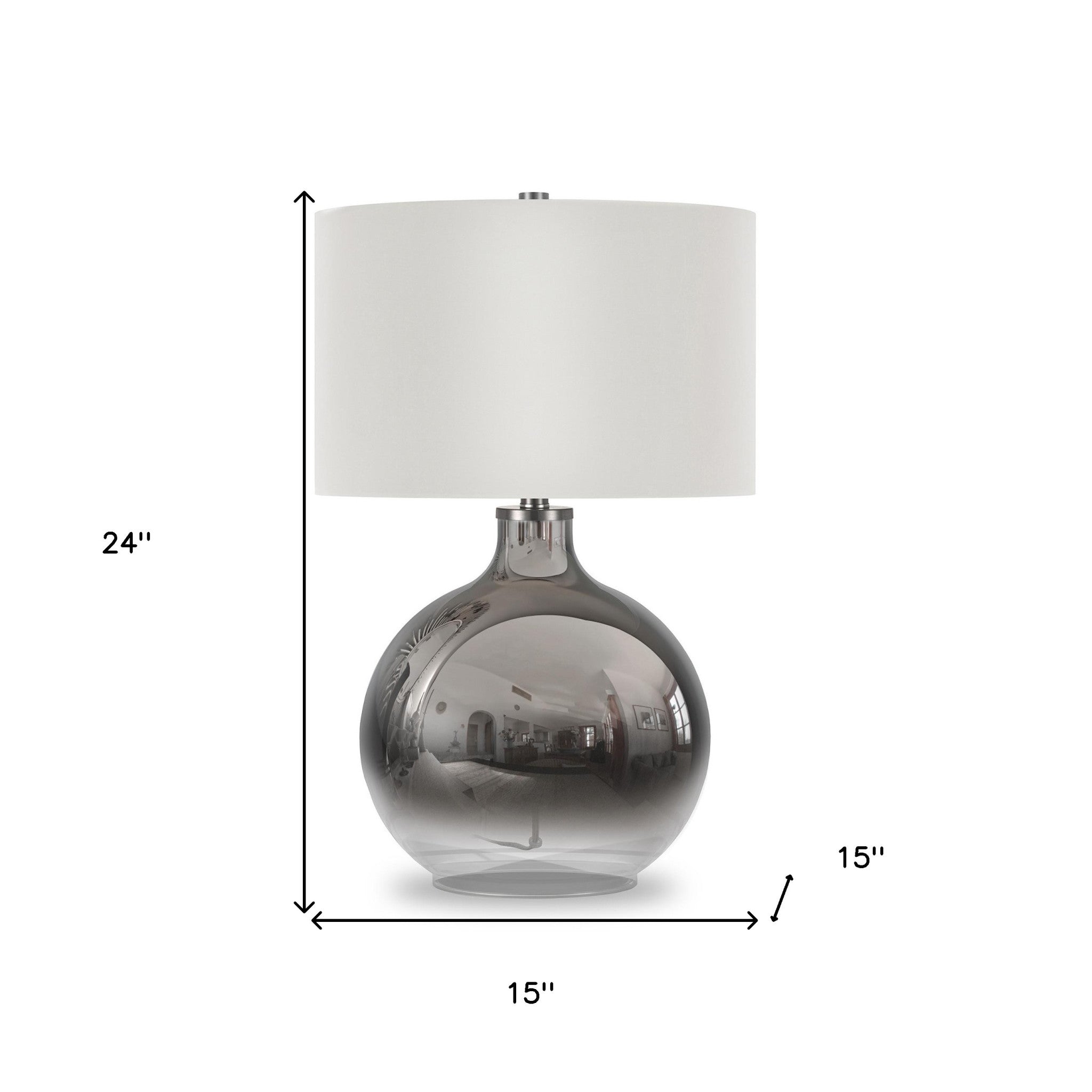 24" Nickel Glass Table Lamp With White Drum Shade