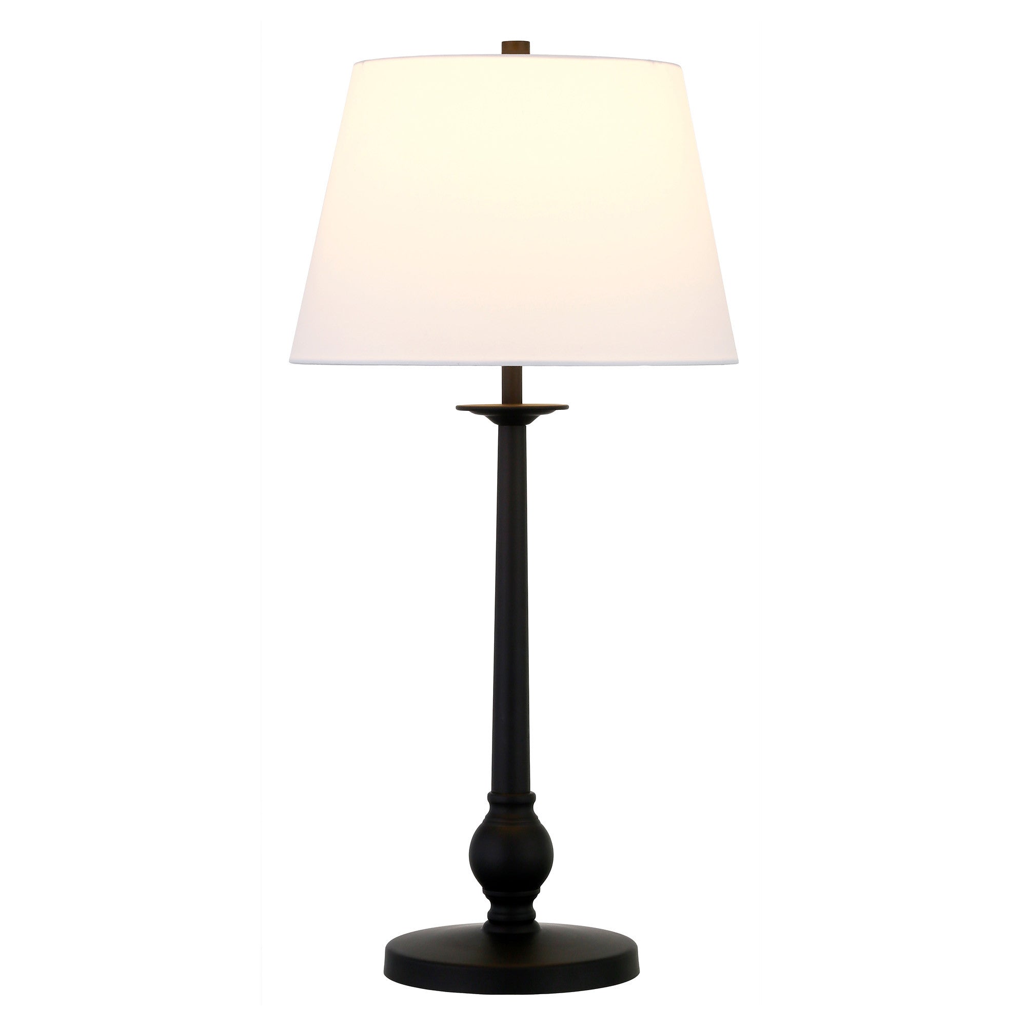 28" Black Metal Table Lamp With White Empire Shade