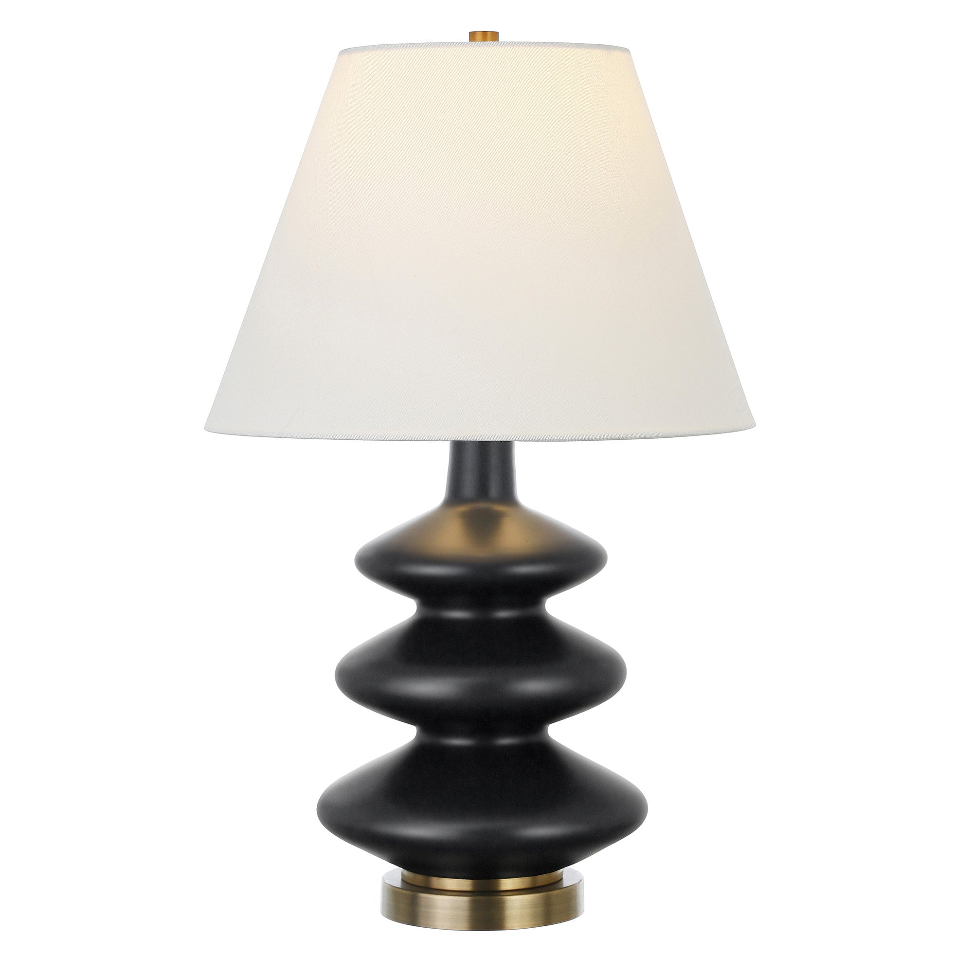 26" Black and Gold Glass Table Lamp With White Empire Shade