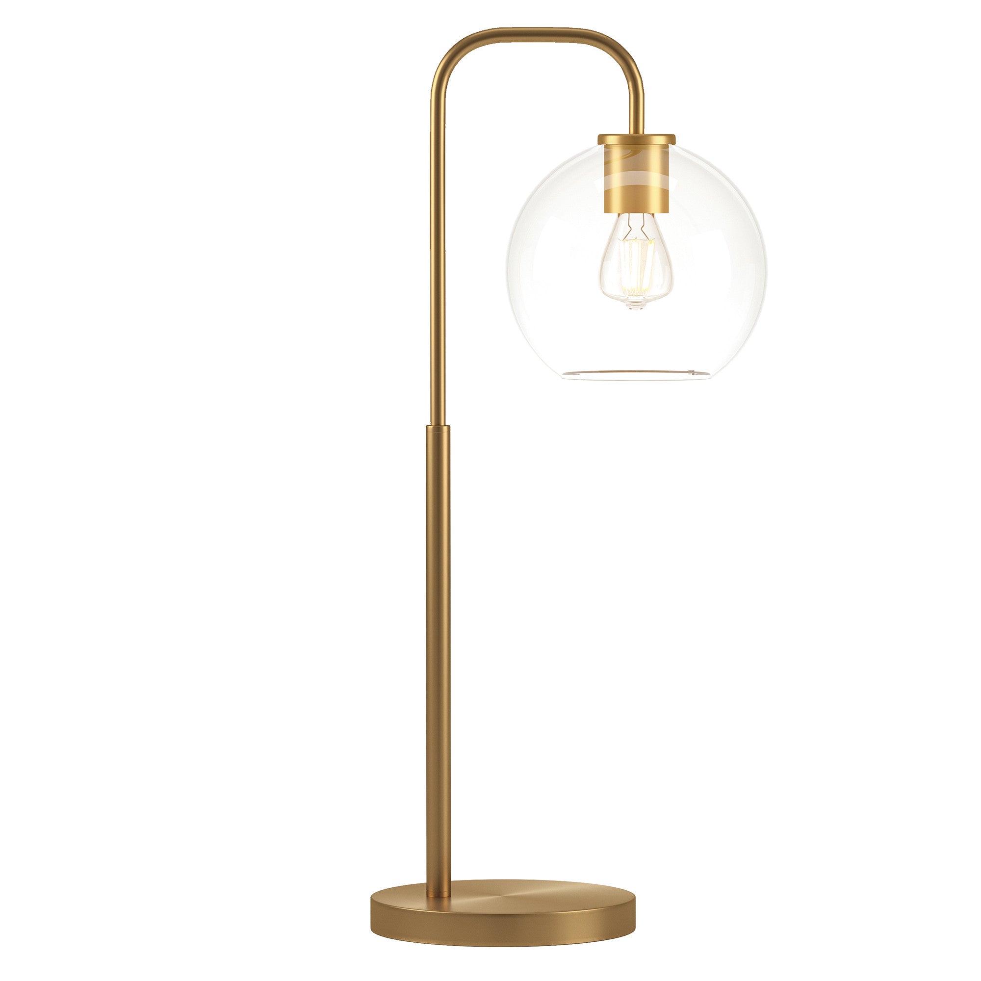 27" Brass Metal Arched Table Lamp With Clear Globe Shade