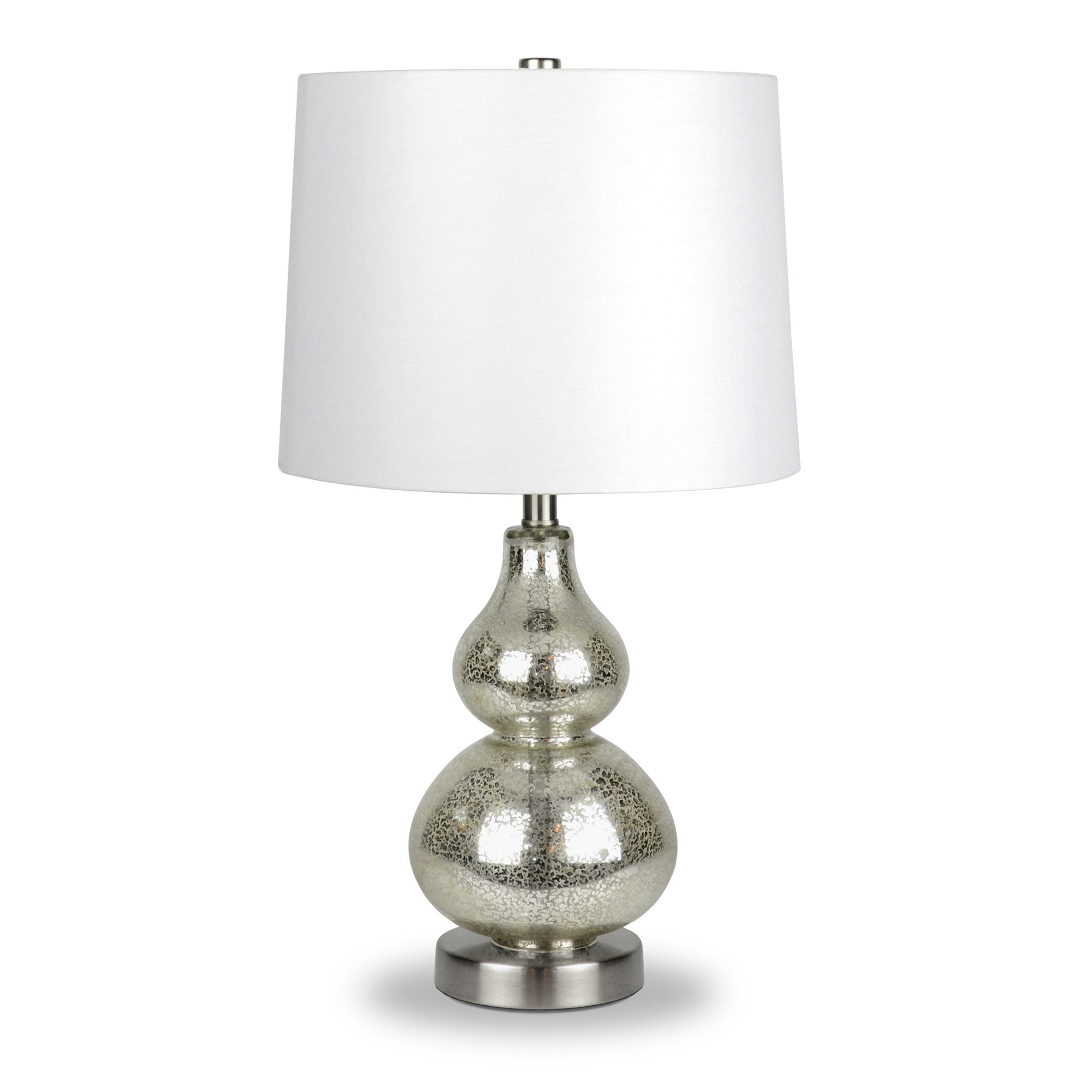 21" Nickel Glass Table Lamp With White Drum Shade