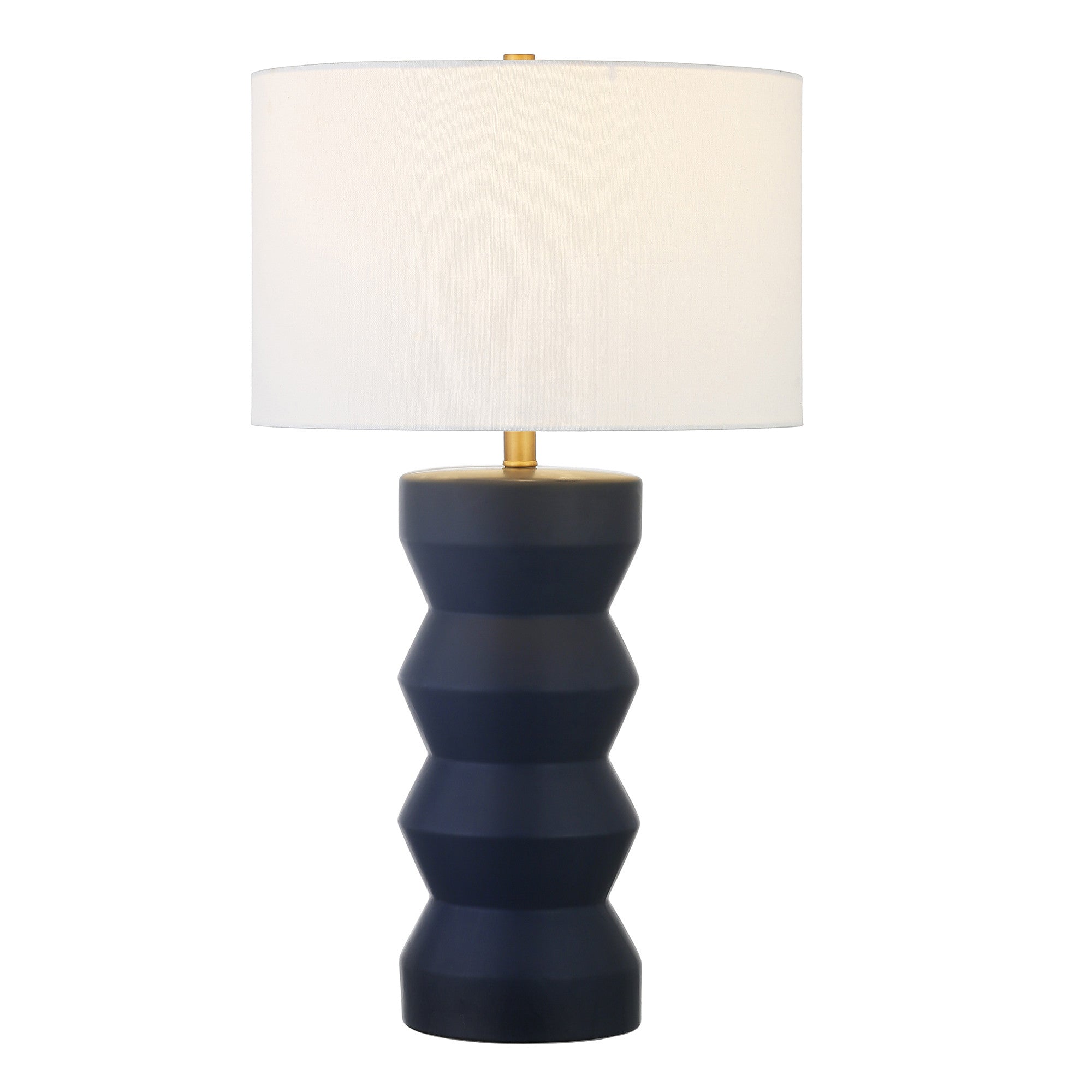 28" Navy Blue Ceramic Table Lamp With White Drum Shade