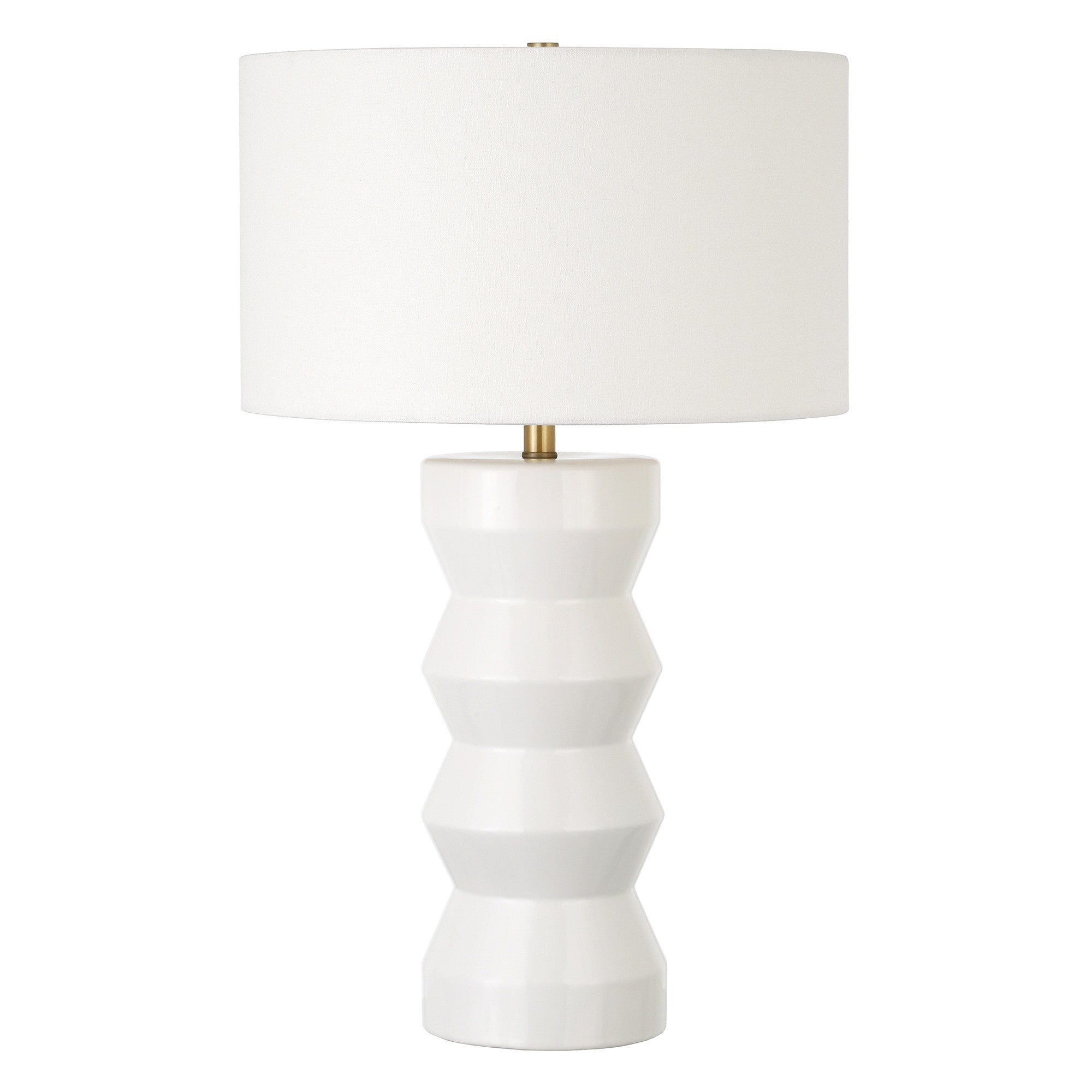 28" White Ceramic Table Lamp With White Drum Shade