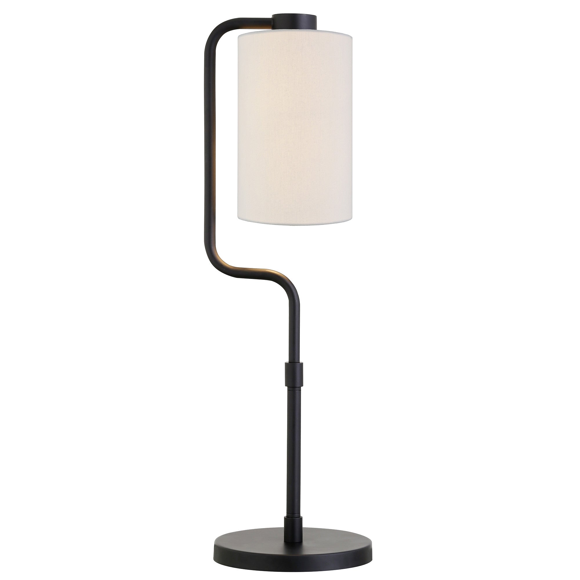 24" Black Metal Table Lamp With White Cylinder Shade