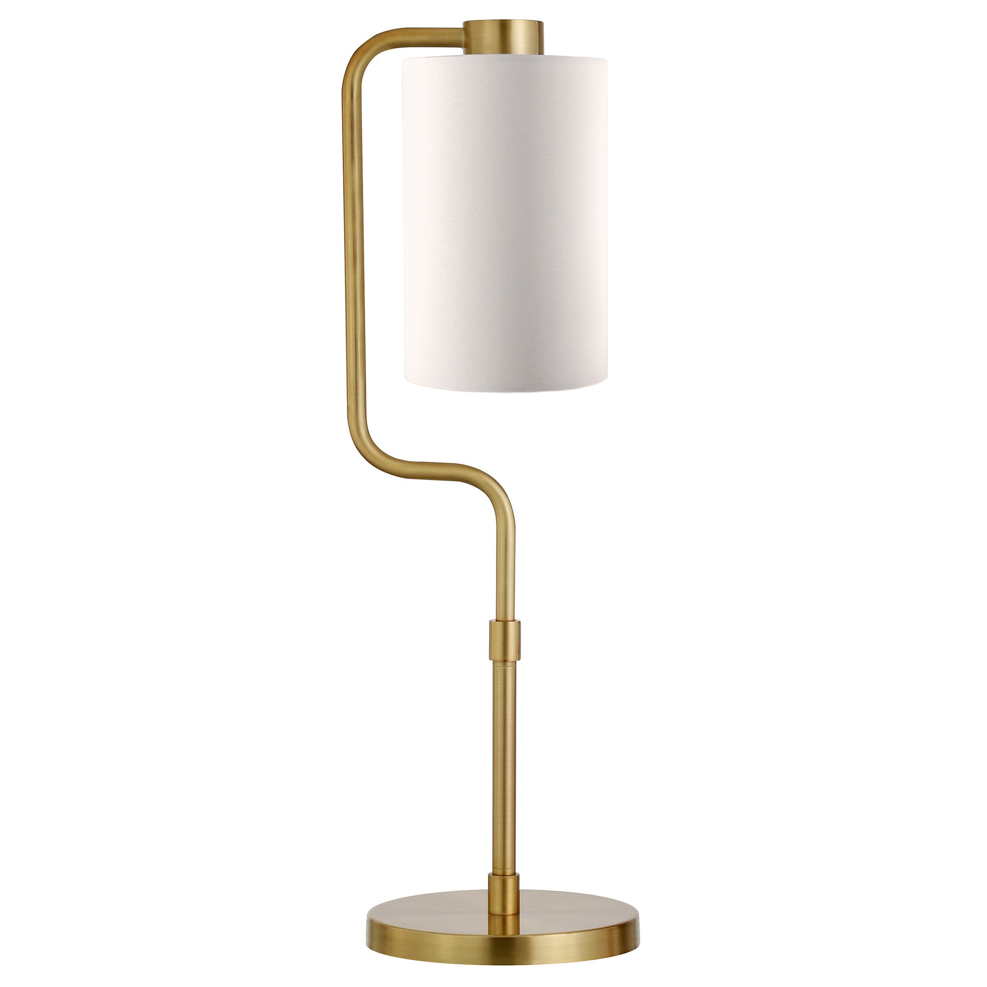 24" Brass Metal Table Lamp With White Cylinder Shade