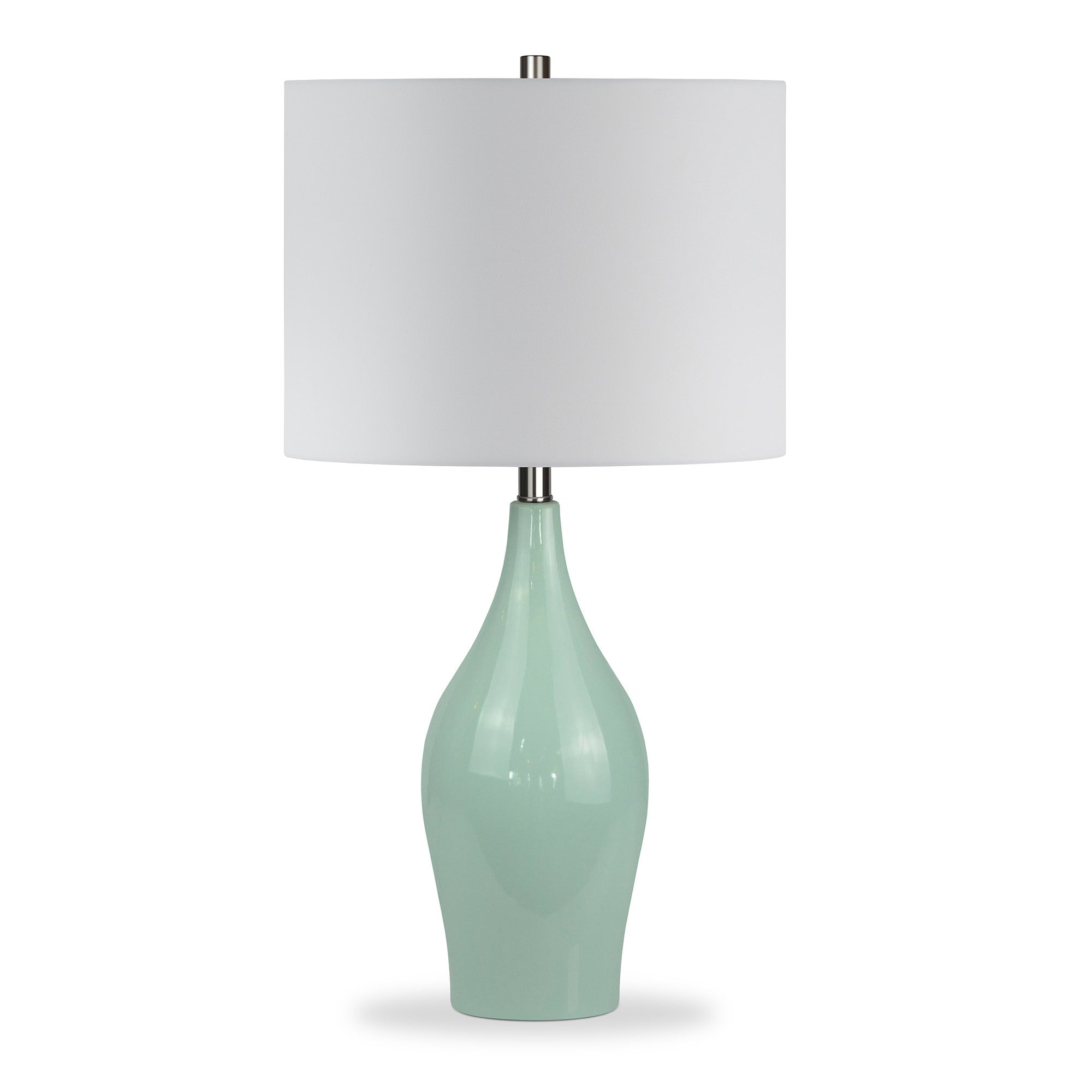 28" Teal Blue Porcelain Table Lamp With White Drum Shade