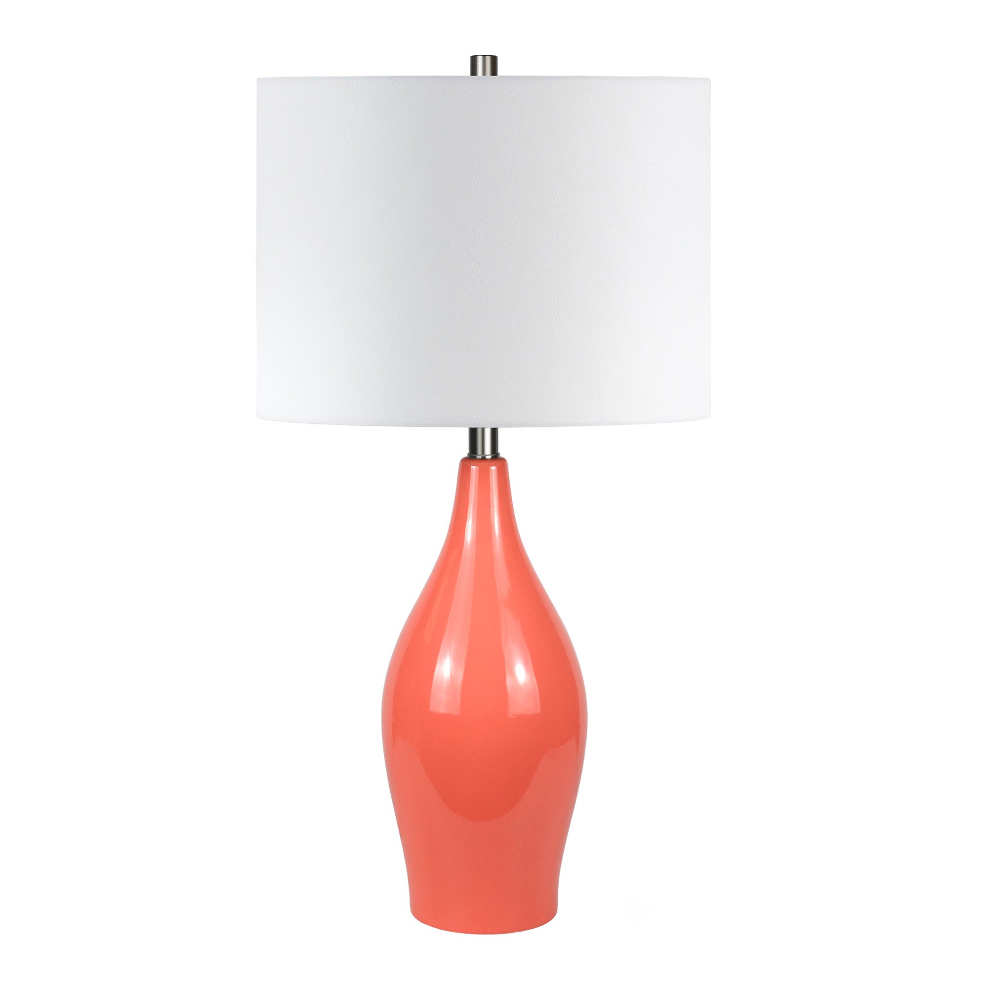 28" Coral Porcelain Table Lamp With White Drum Shade