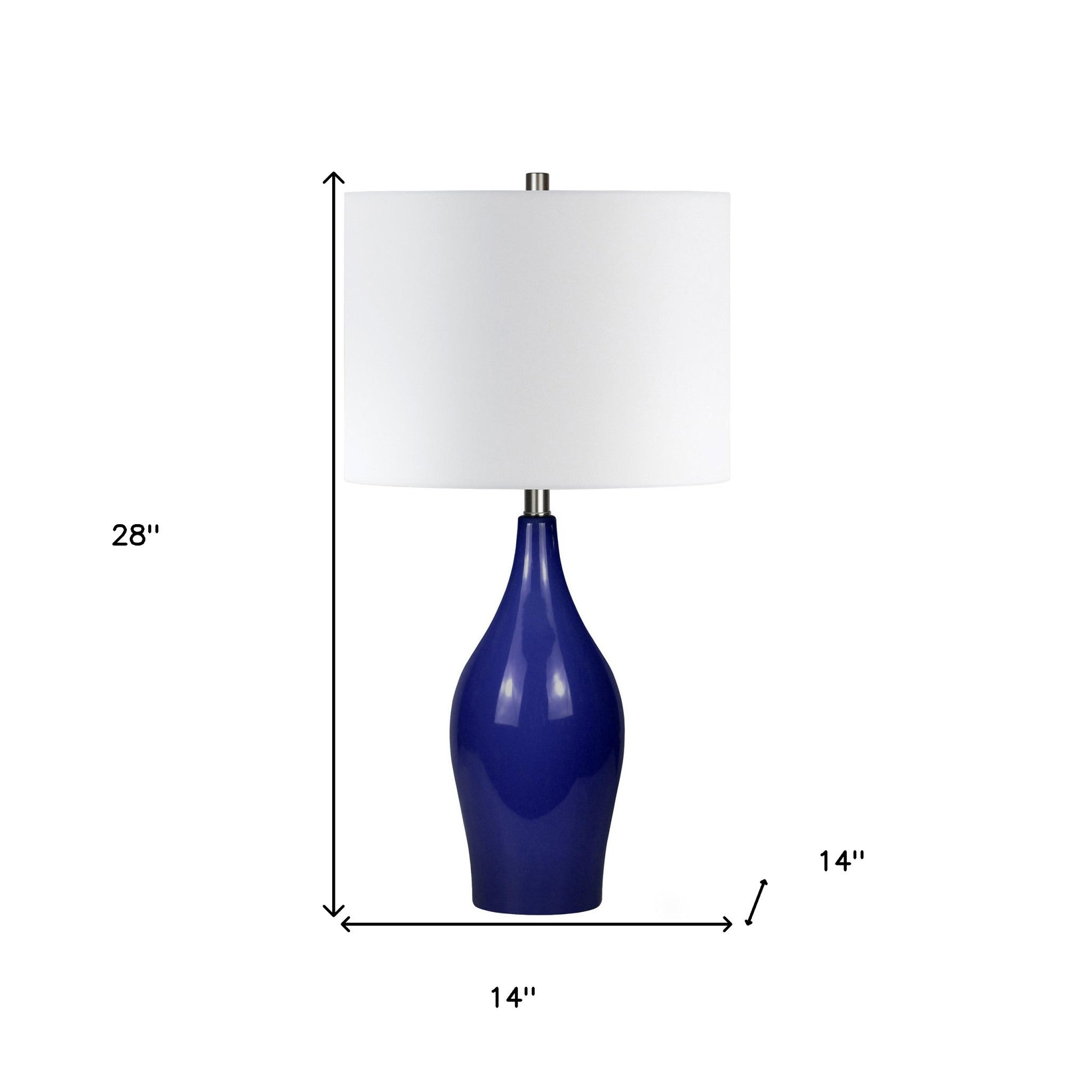 28" Navy Blue Porcelain Table Lamp With White Drum Shade