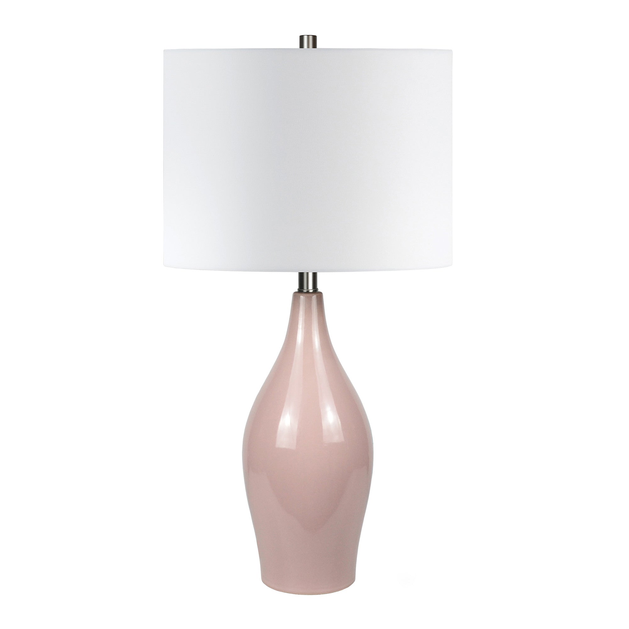 28" Dusty Rose Porcelain Cylinder Table Lamp With White Drum Shade