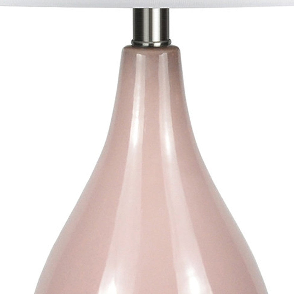 28" Dusty Rose Porcelain Cylinder Table Lamp With White Drum Shade