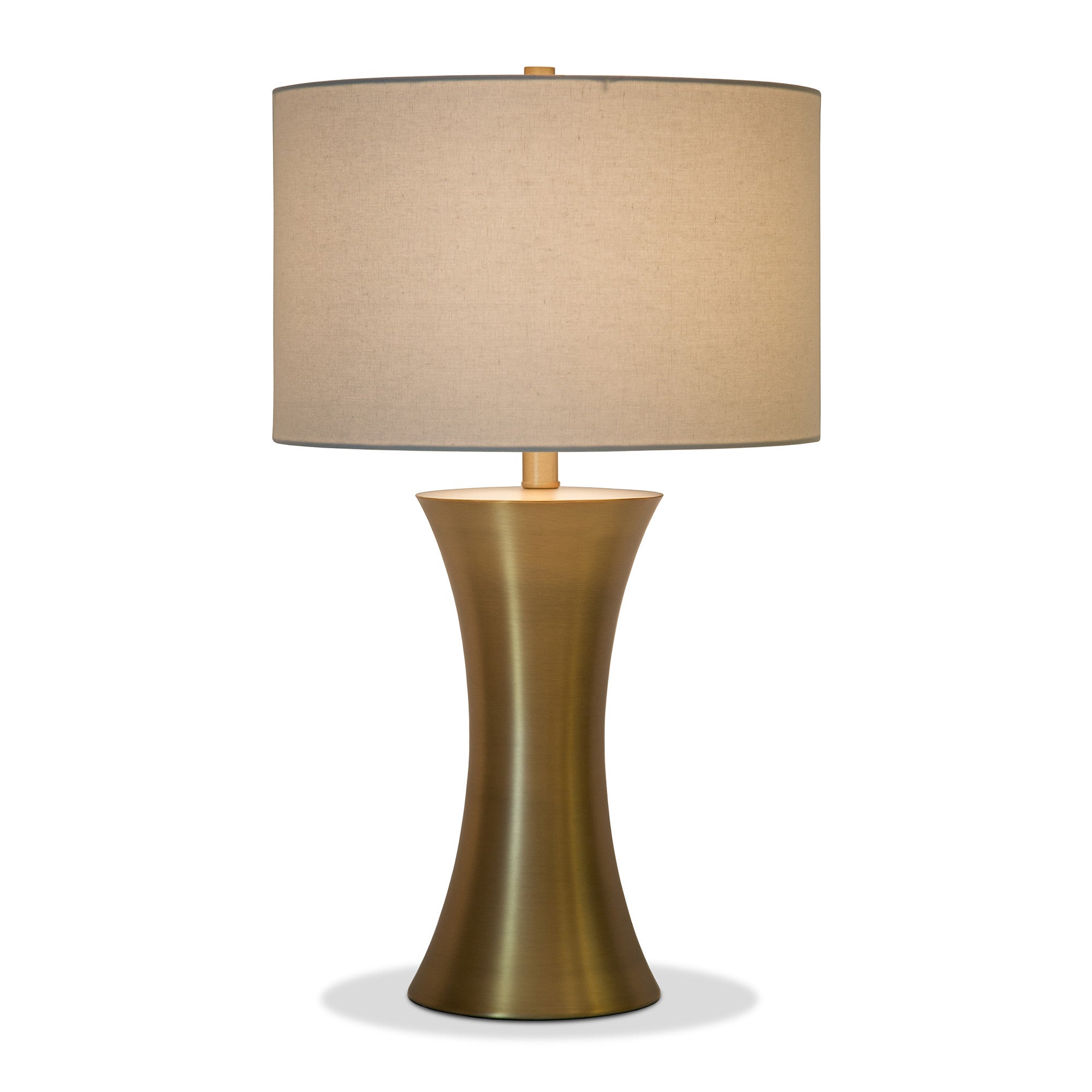 24" Antiqued Brass Metal Table Lamp With White Drum Shade