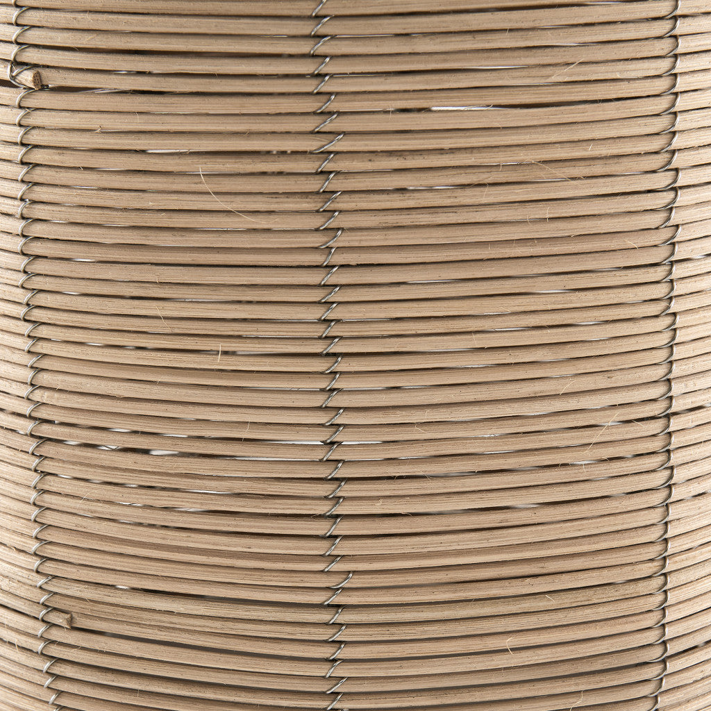 27" Natural Rattan Table Lamp With White Drum Shade