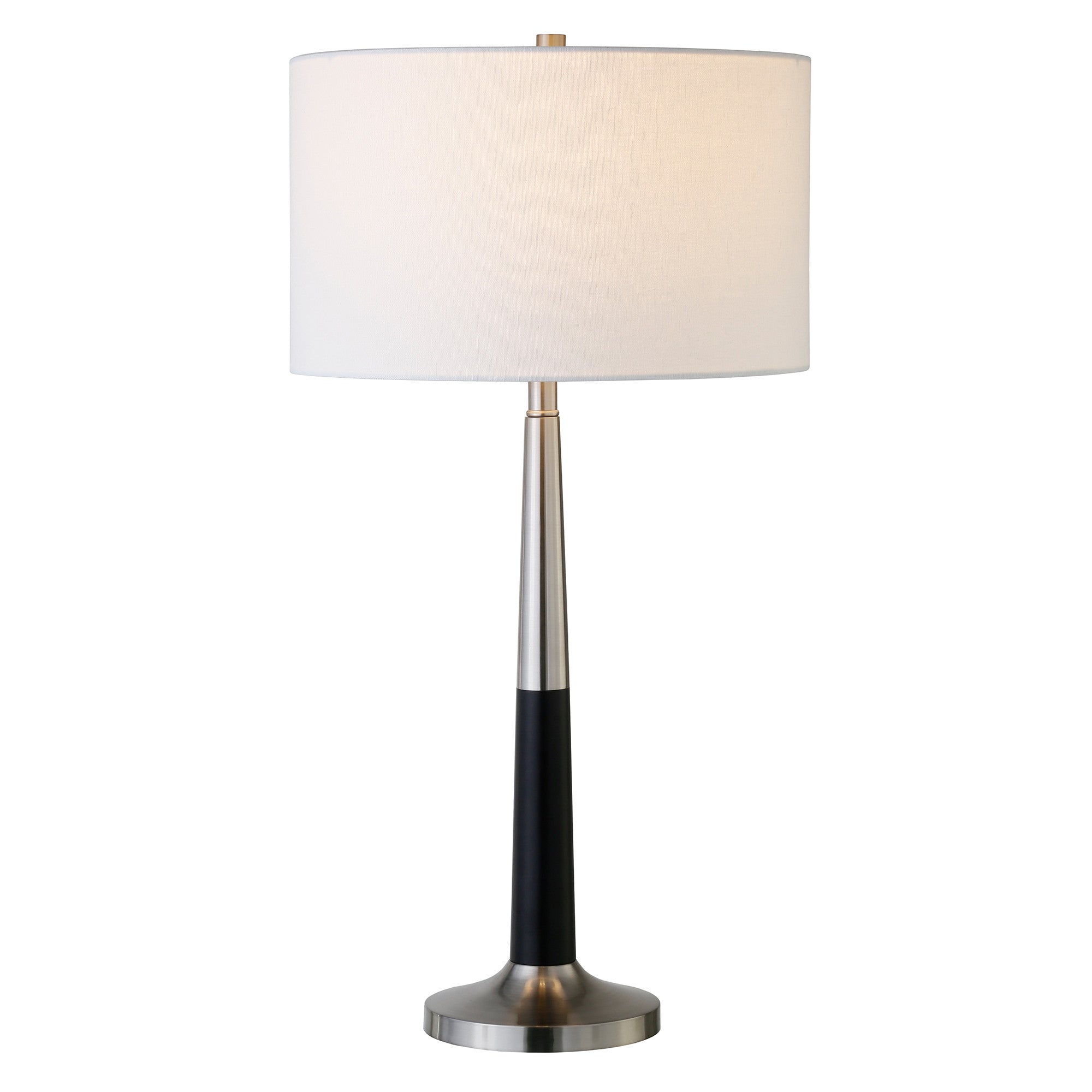 29" Black and Silver Metal Table Lamp With White Drum Shade