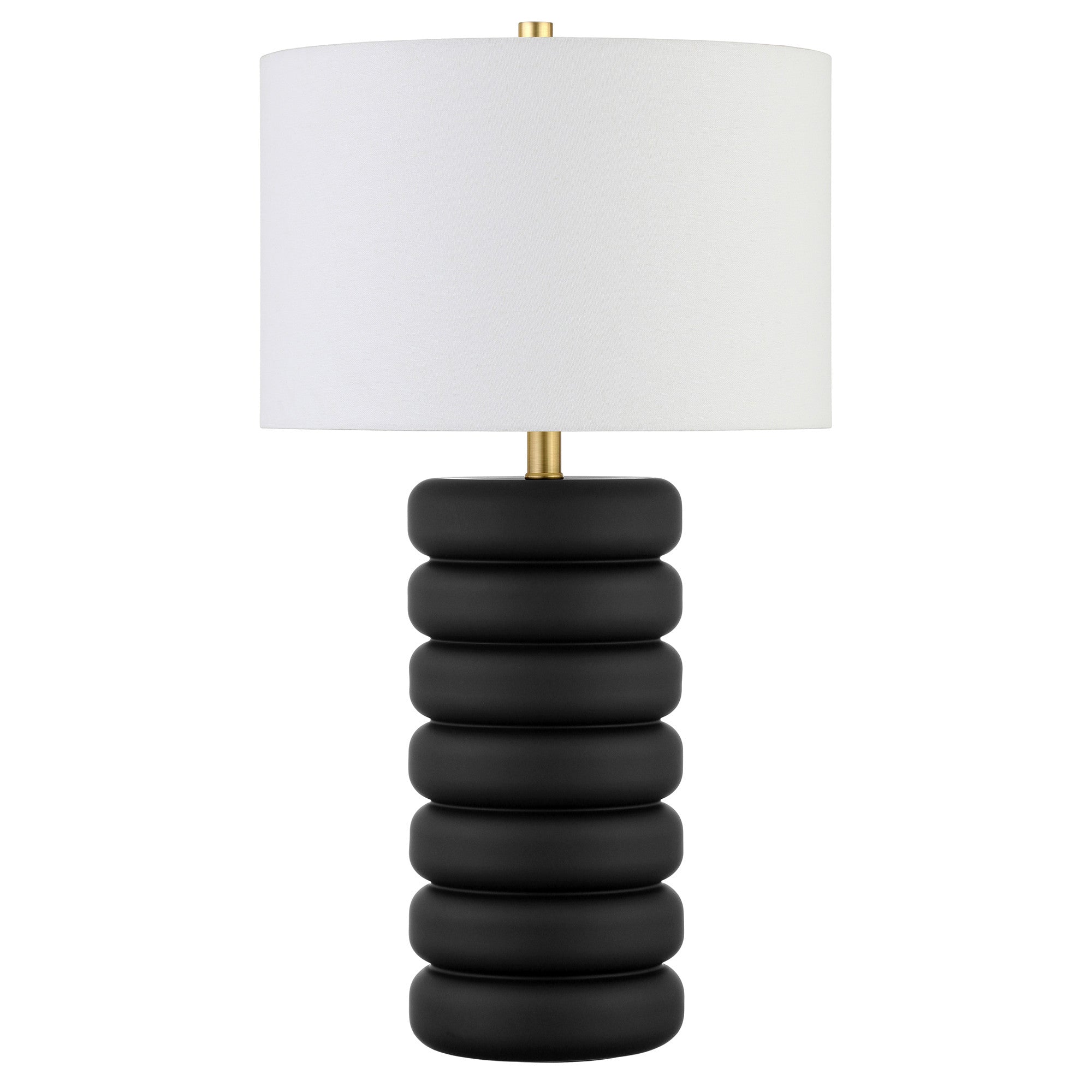 25" Black Ceramic Table Lamp With White Drum Shade