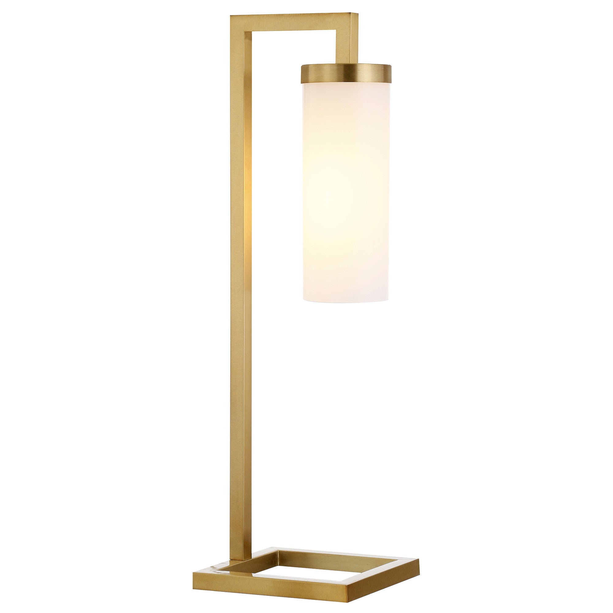 26" Brass Metal Arched Table Lamp With White Cylinder Shade